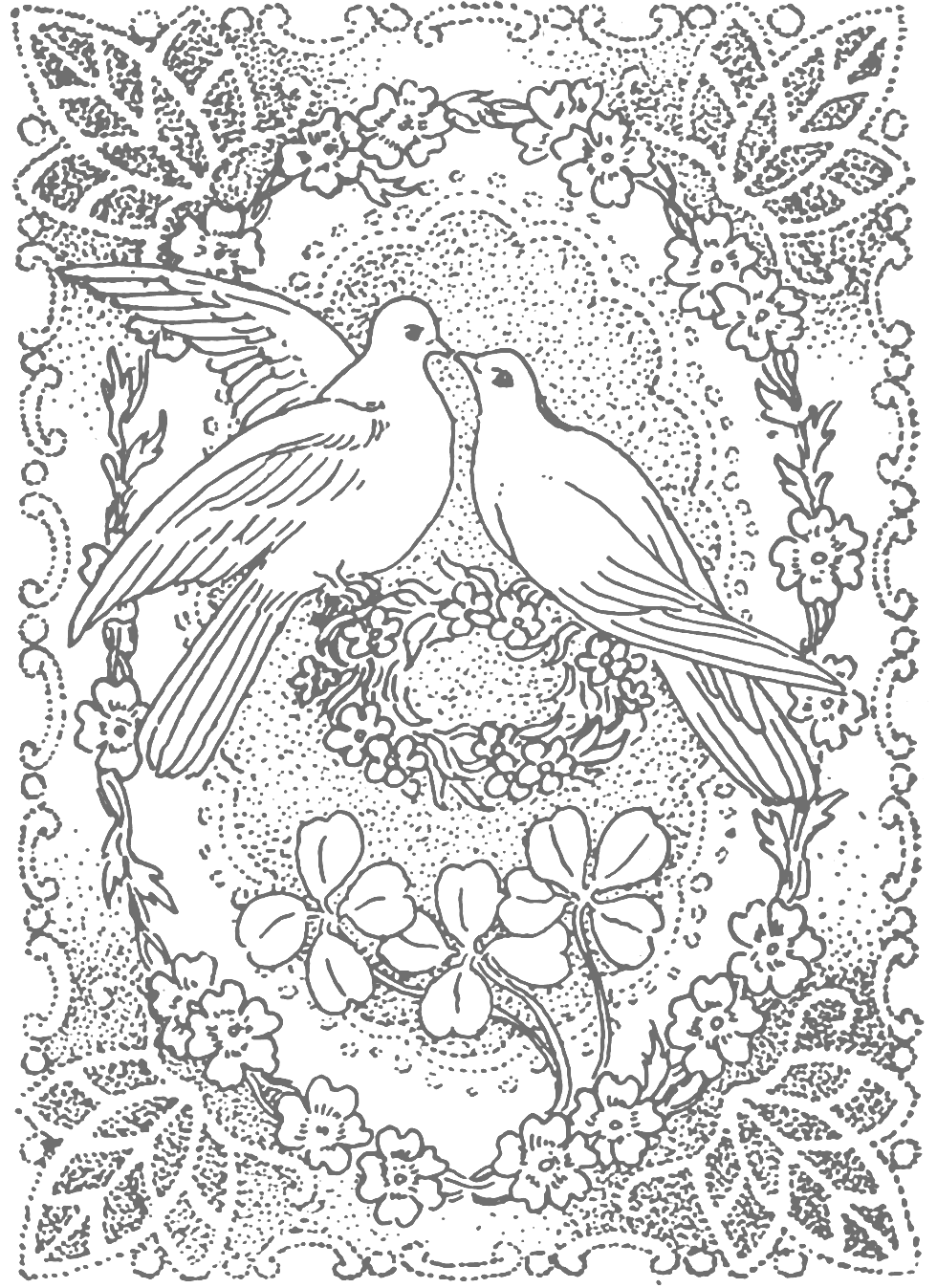 Two Doves In Love Coloring Page
