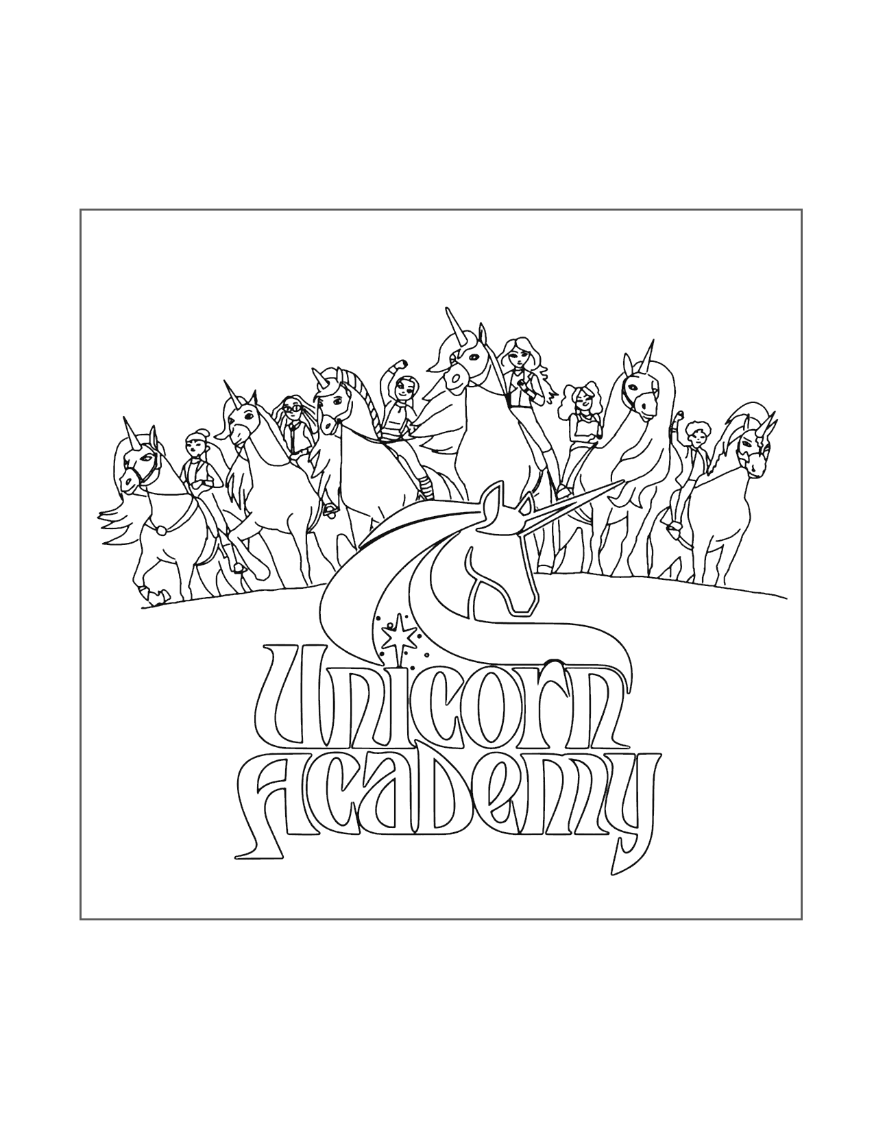 Unicorn Academy Characters Coloring Page