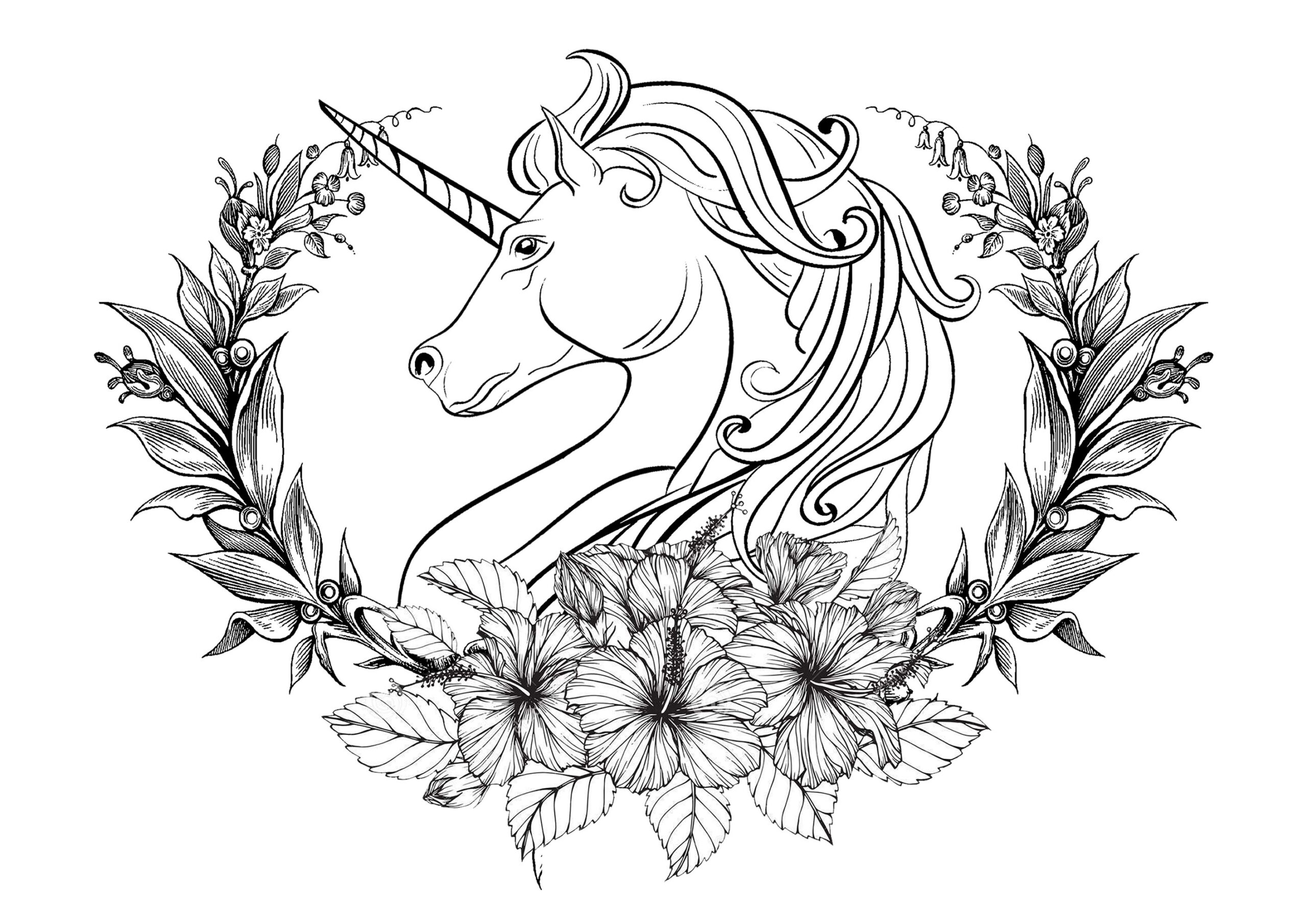 Unicorn Flower Crest Coloring Pages