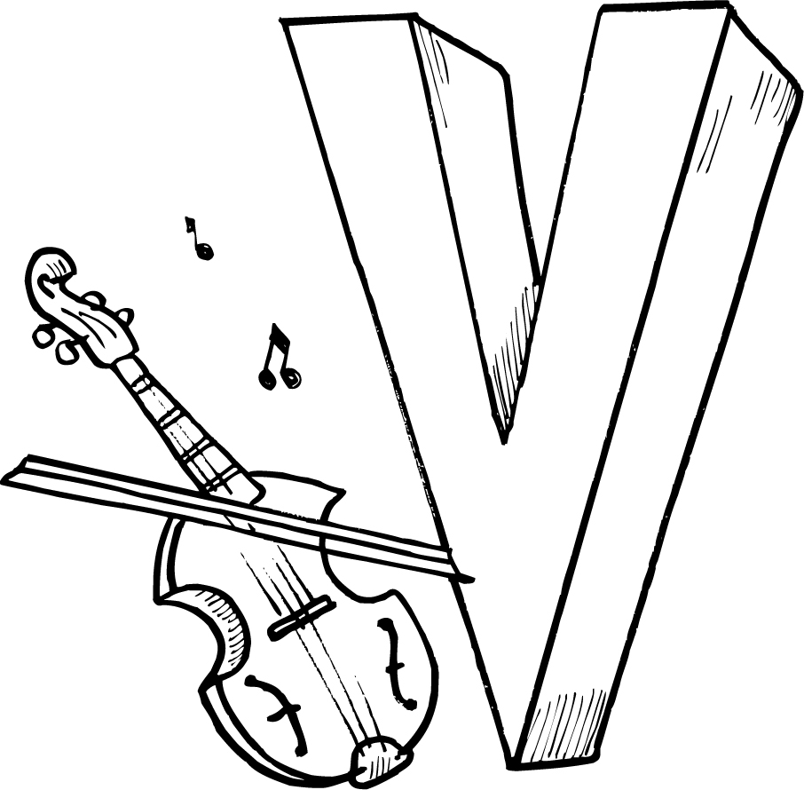 V for Violin Preschool Coloring Page