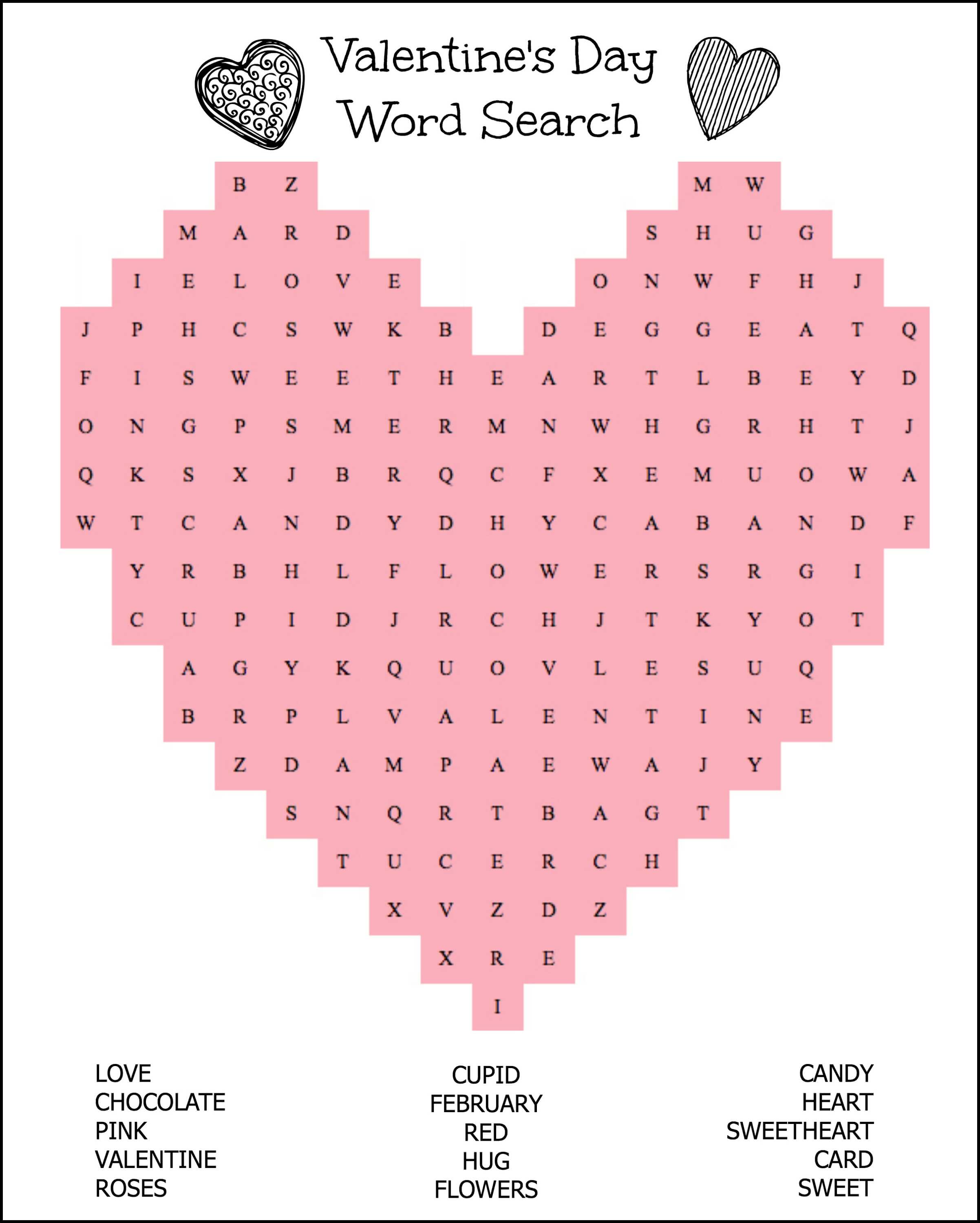 Valentine Heart Word Search