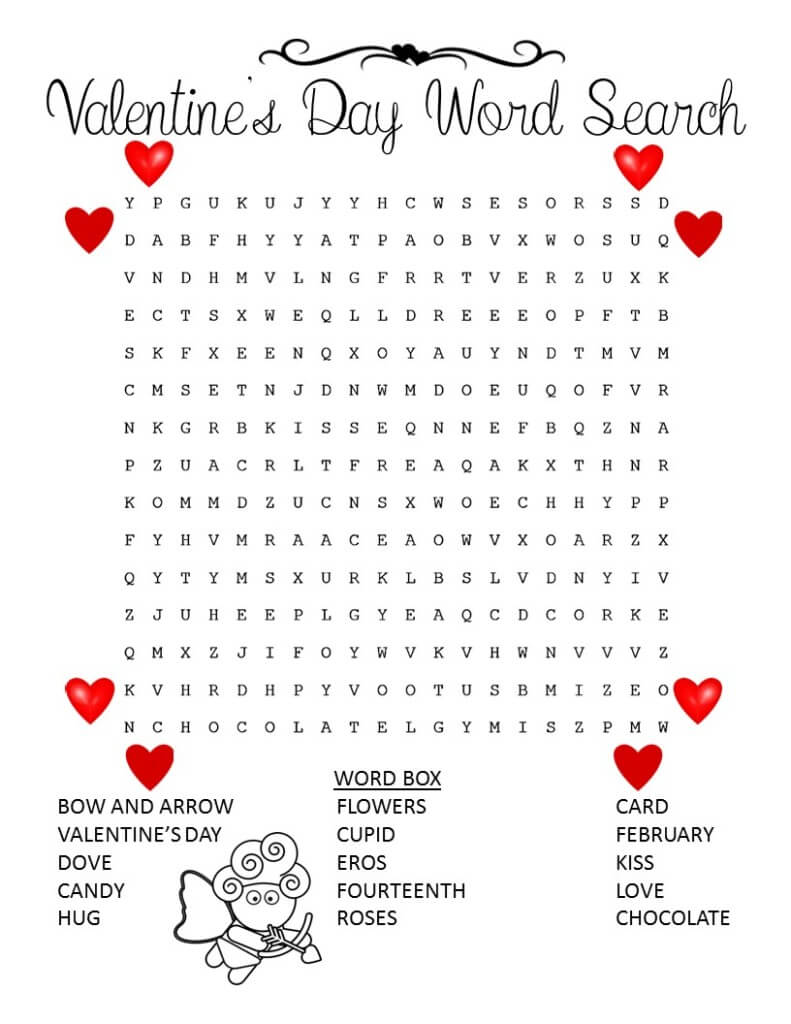 Valentine Word Search Printable Puzzle
