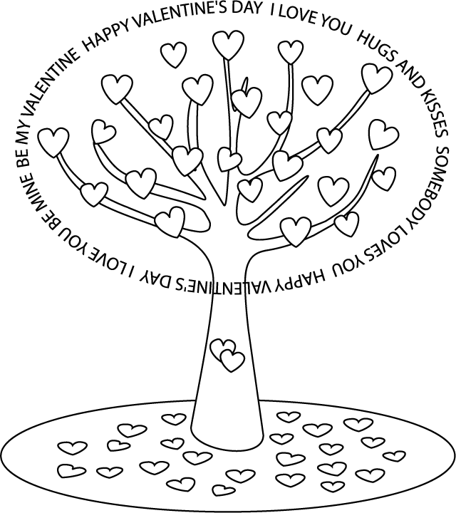 Valentines Day Tree Coloring Page