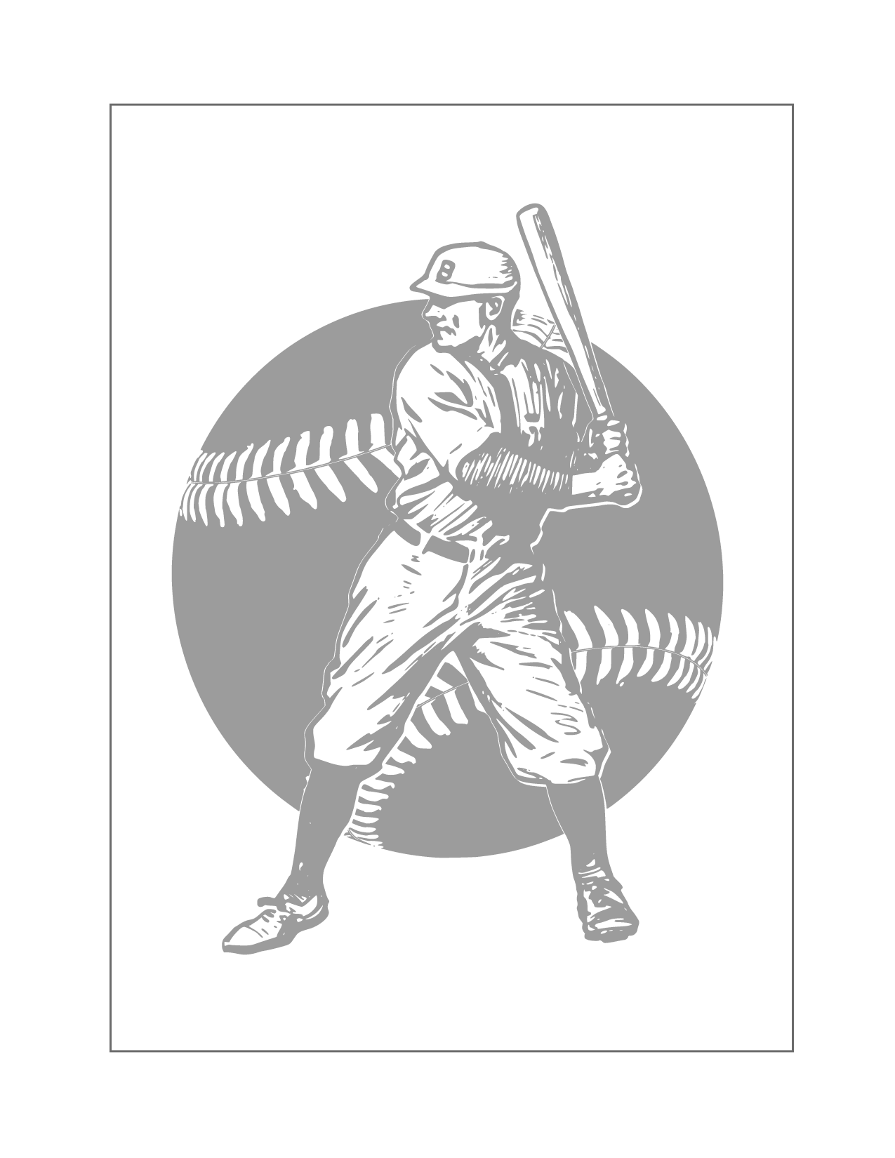Vintage Baseball Traceable Coloring Page