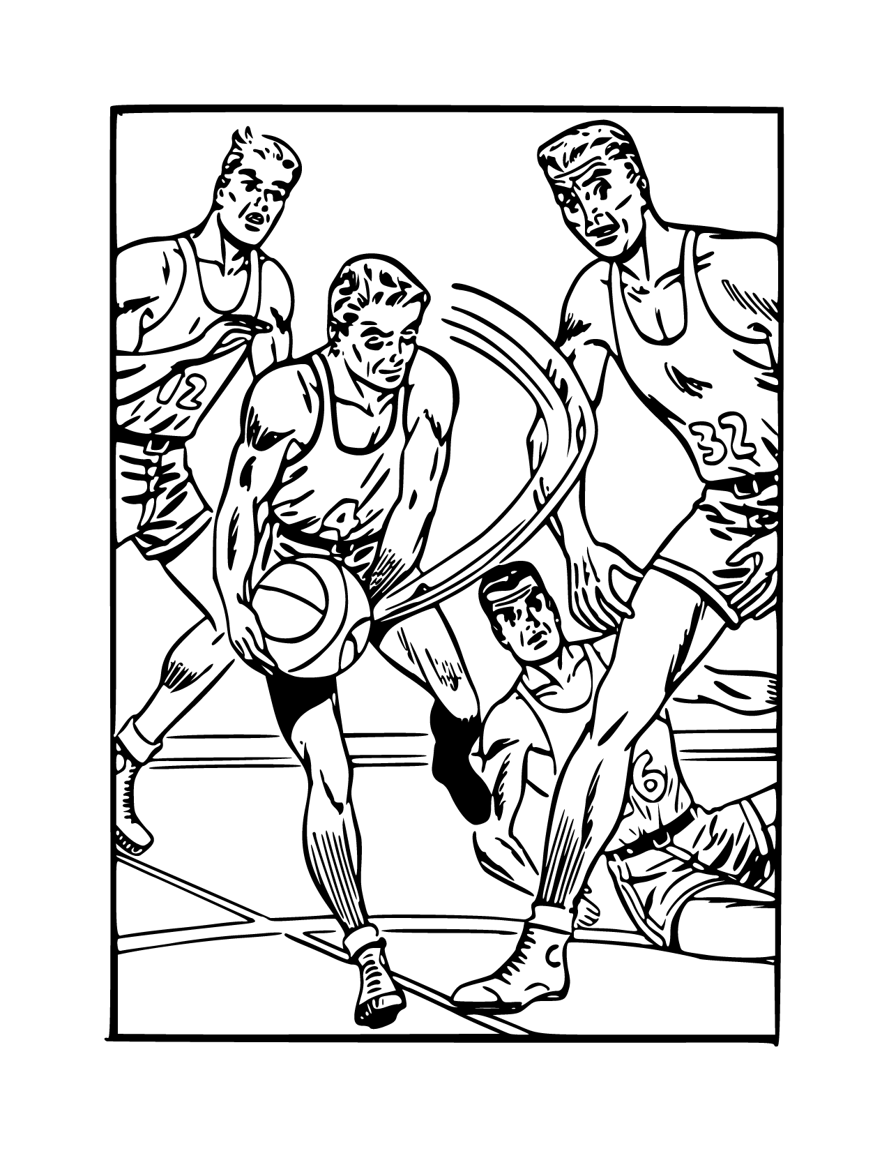 Vintage Basketball Players Coloring Page