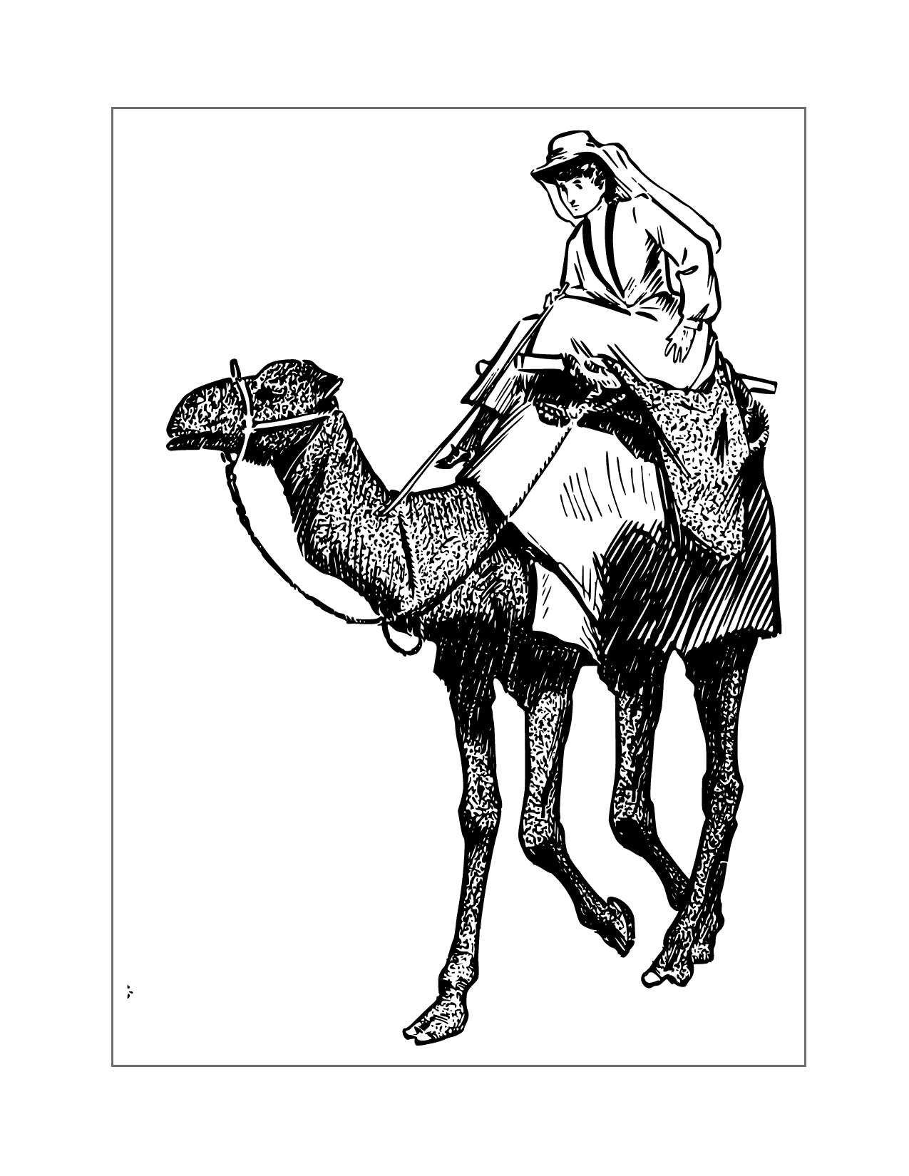 Vintage Woman Riding Camel Coloring Page