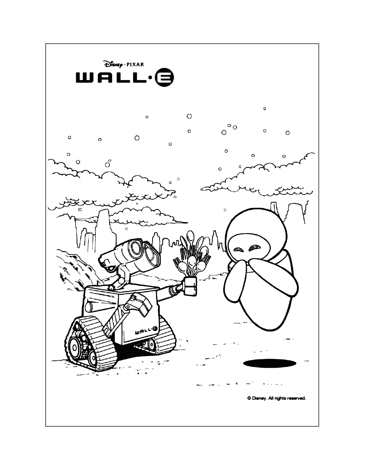 Wall E Gives Eve A Gift Coloring Page