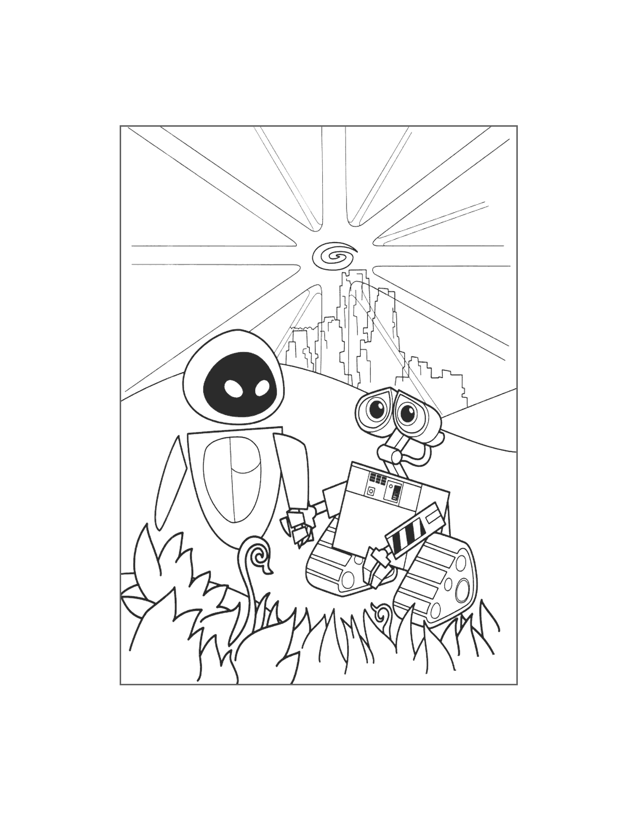 Wall E And Eve Hold Hands Coloring Page