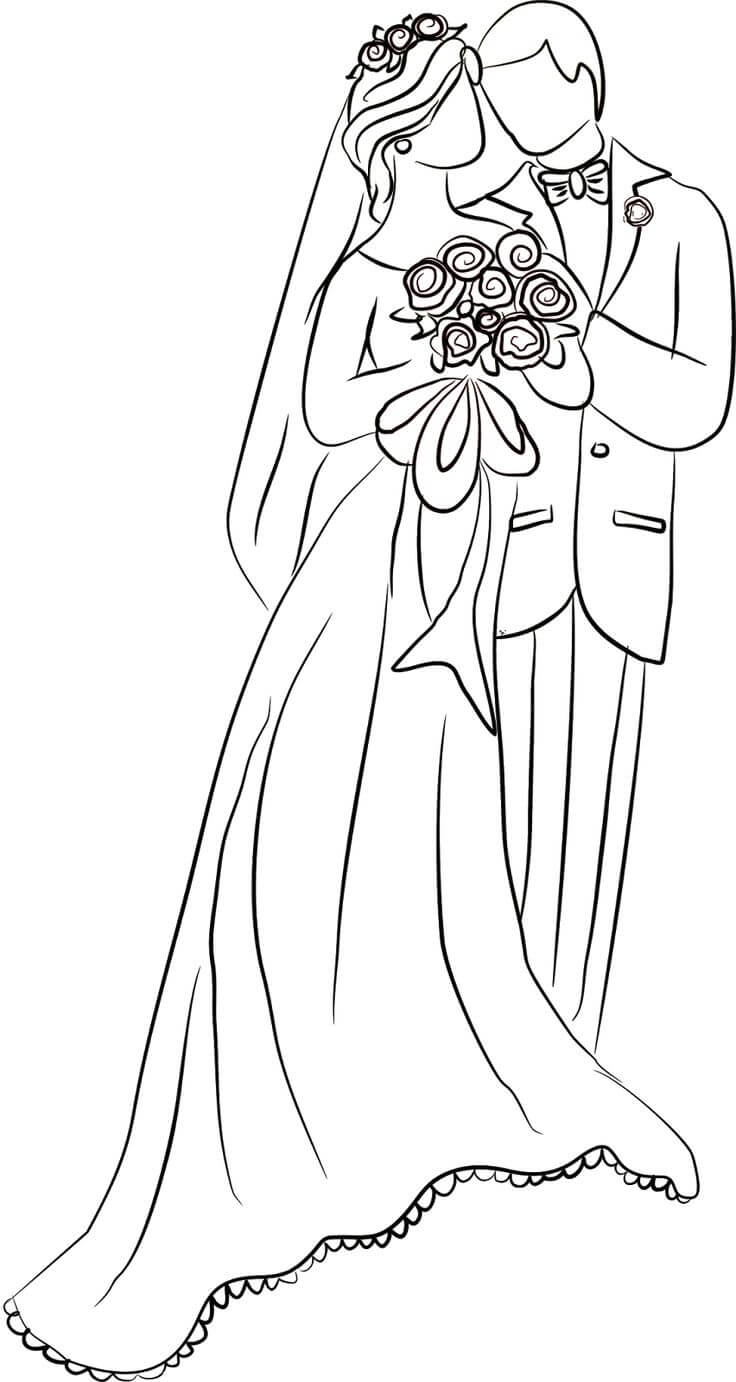 Wedding Couple Drawing Coloring Page