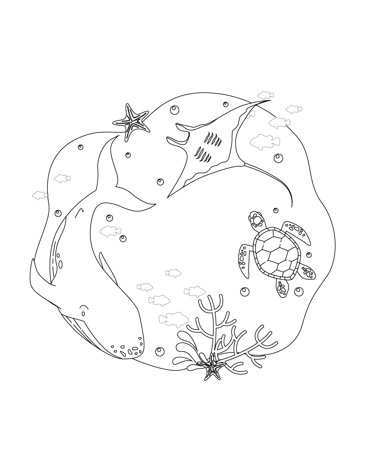Whale And Turtle Coloring Page