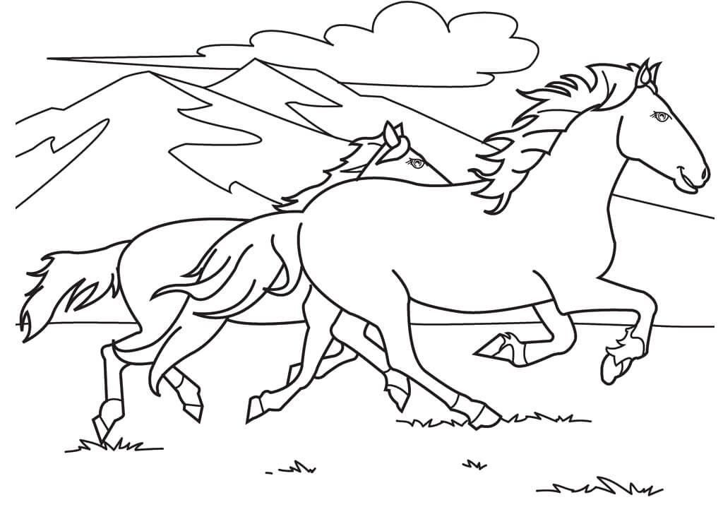 Wild Horses Running Coloring Page