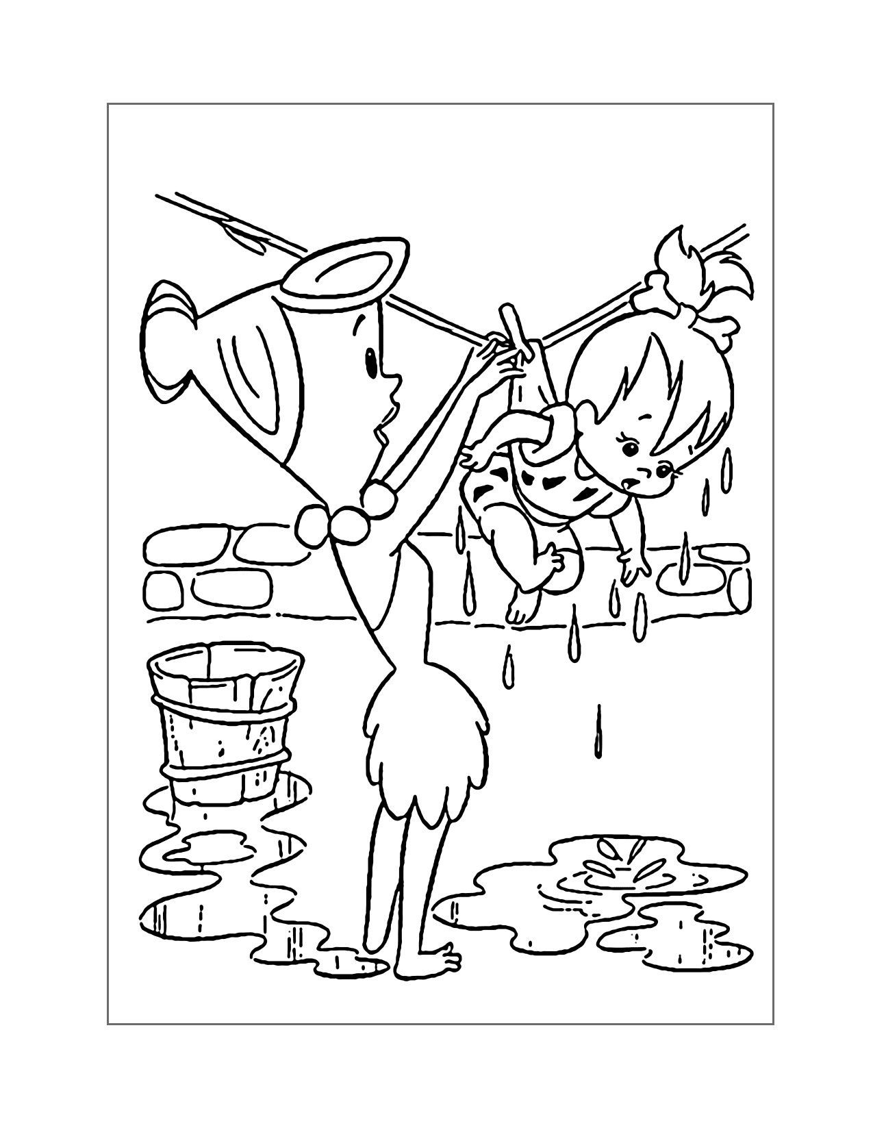 Wilma Flinstone Doing Laundry Coloring Page