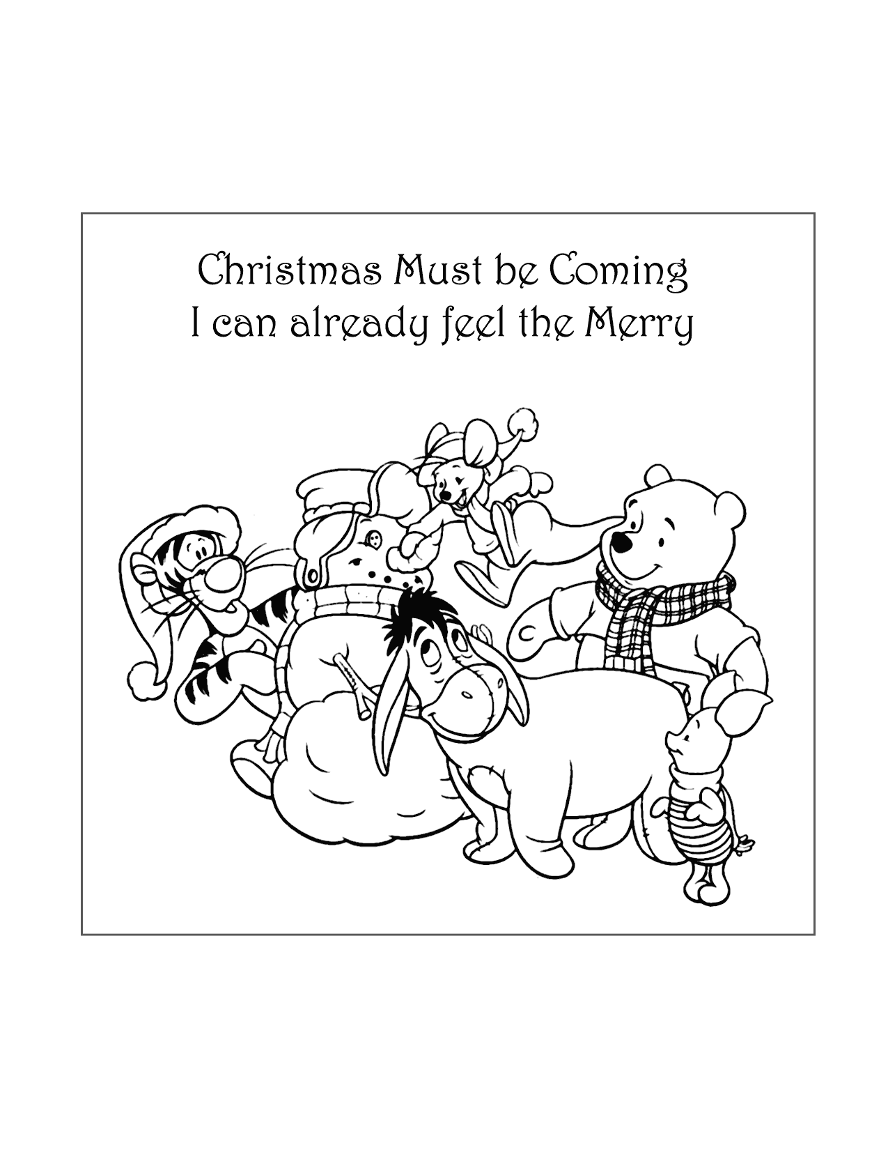 Winnie The Pooh Christmas Merry Snowman Coloring Page
