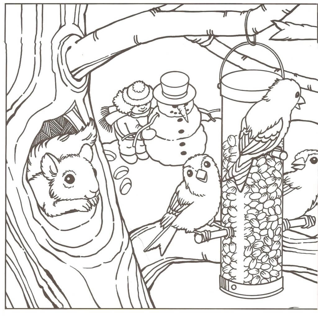 Winter Nature Scene Coloring Page Printable