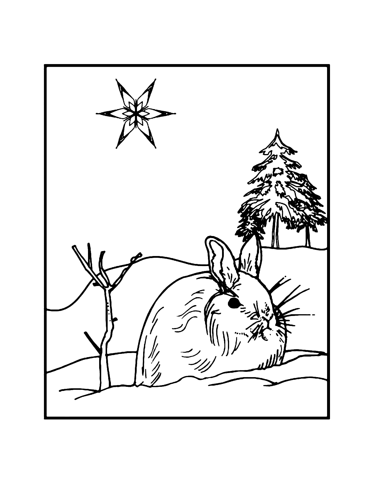 Winter Rabbit In The Snow Coloring Page