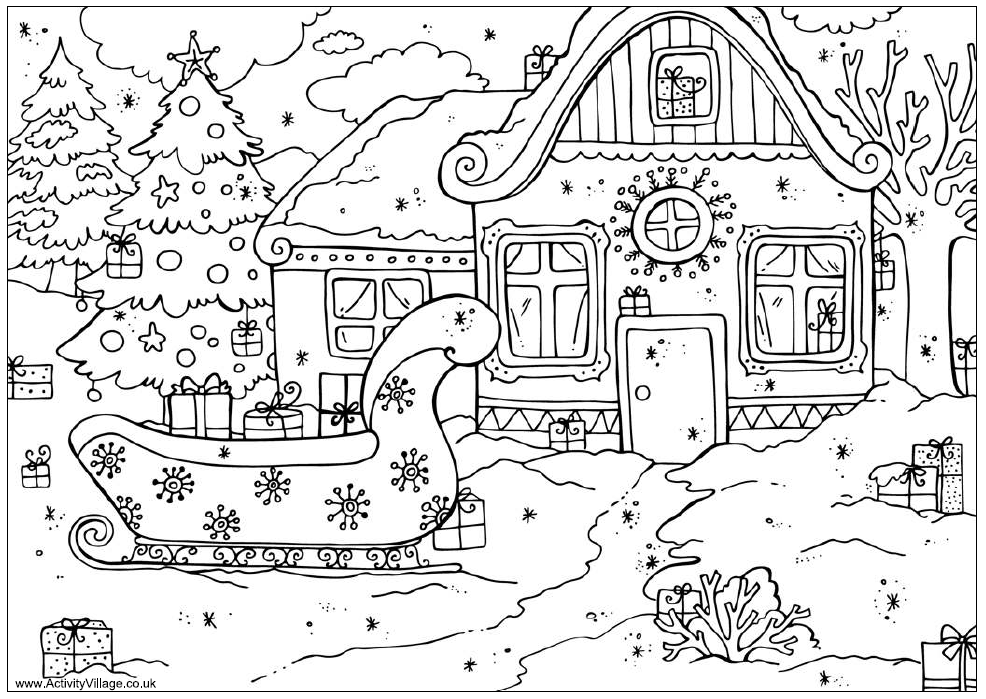 Winter Scene Adult Coloring Pages