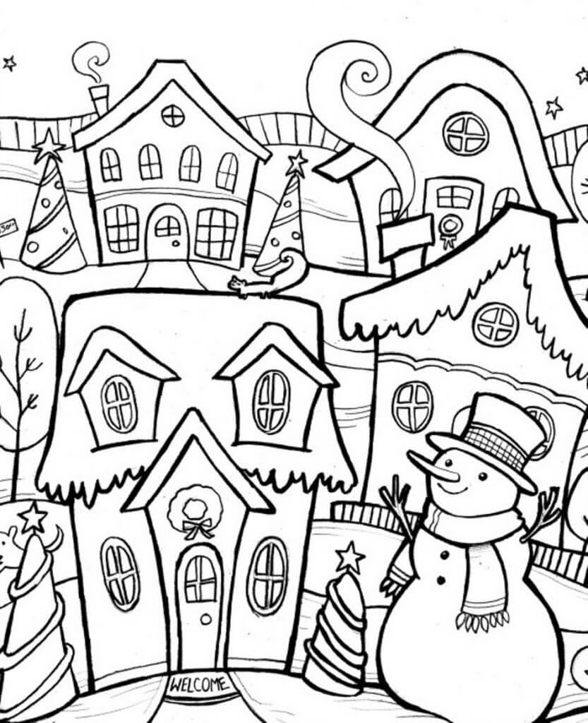 Winter Scene Coloring Pages