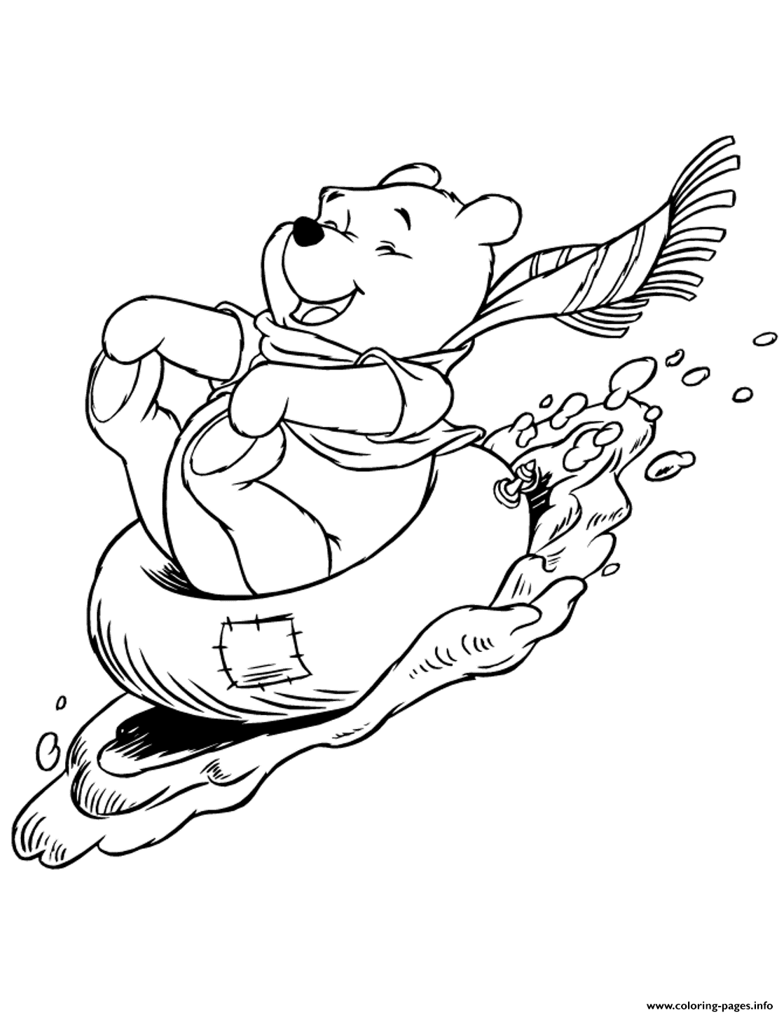 Winter Winnie the Pooh Sledding Coloring Pages