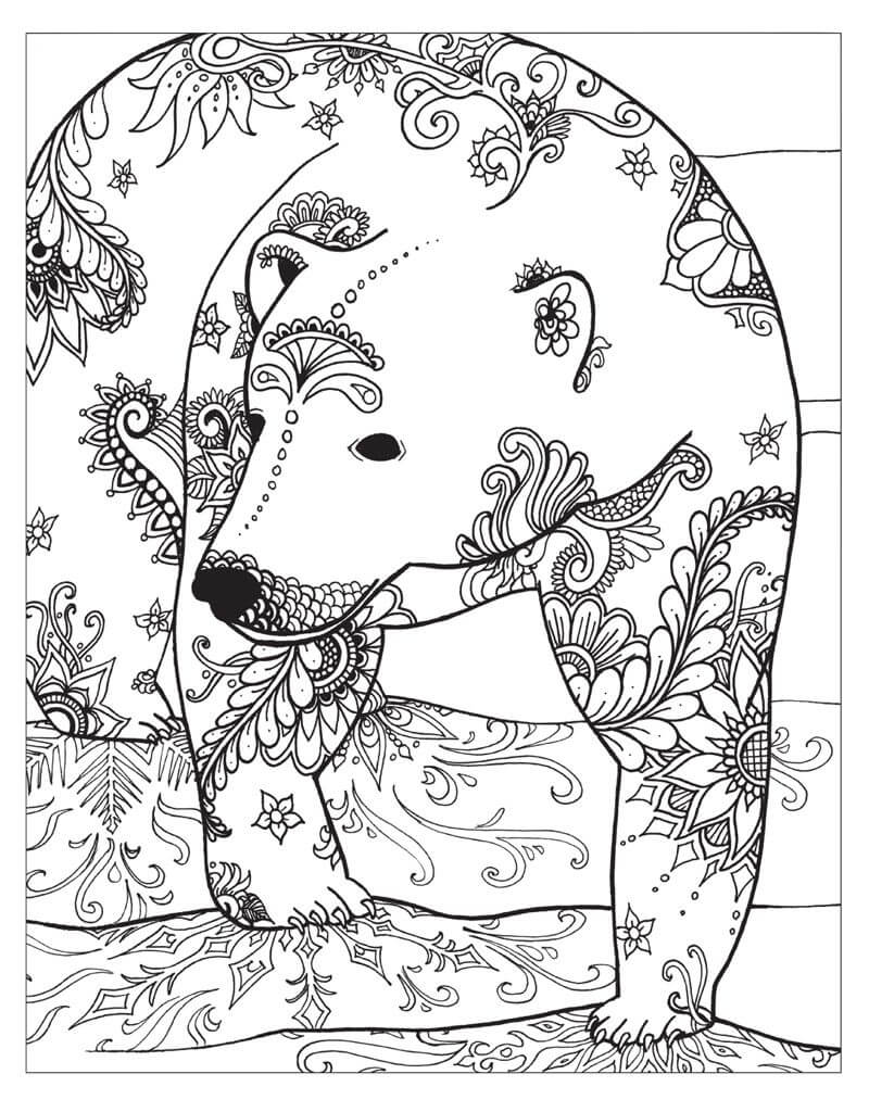 Winter Zen Polar Bear Coloring Page