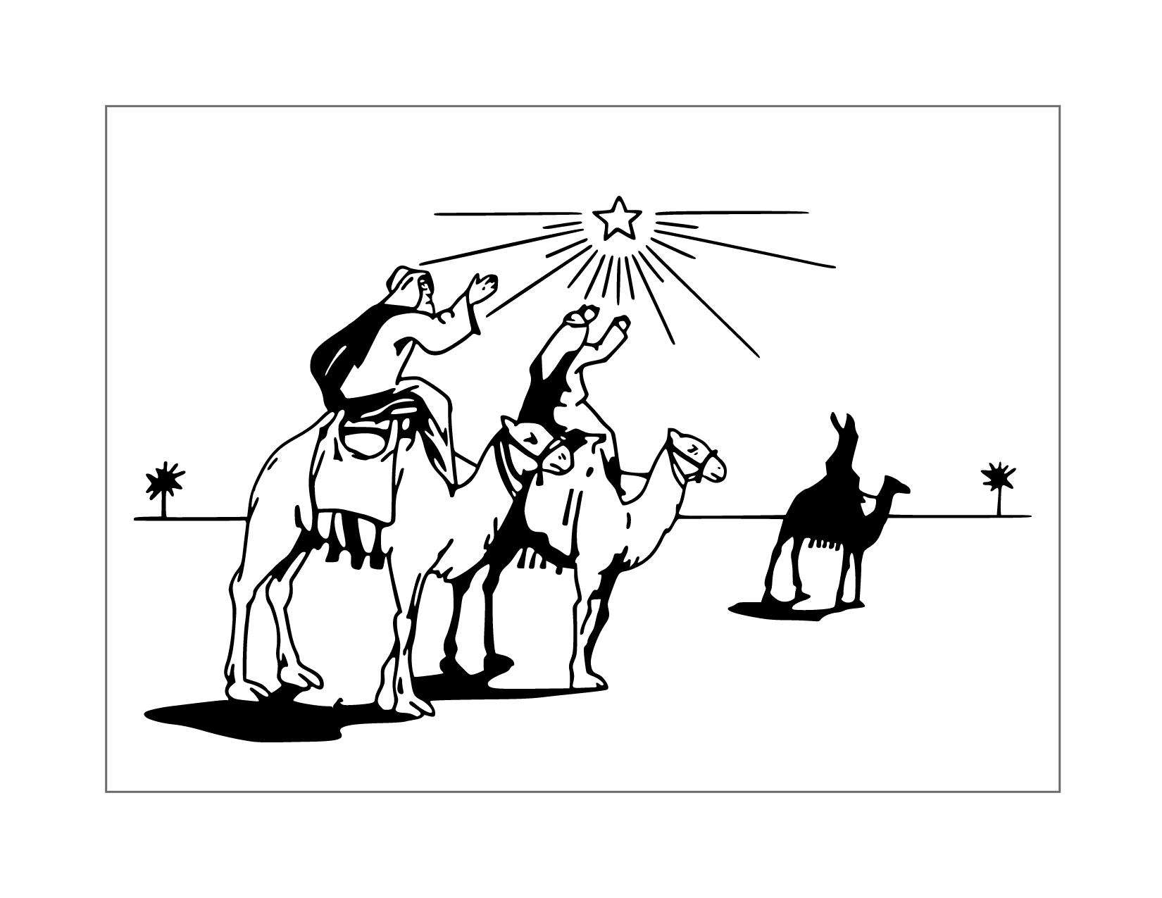 Wise Men Follow Star Of Bethlehem On Camels Coloring Page