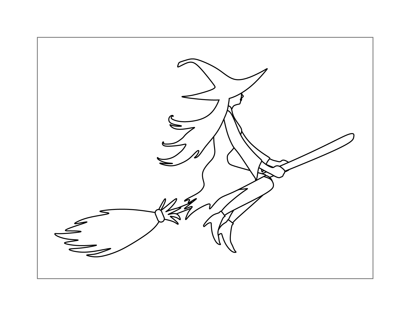 Witch On A Broom Lineart Coloring Page