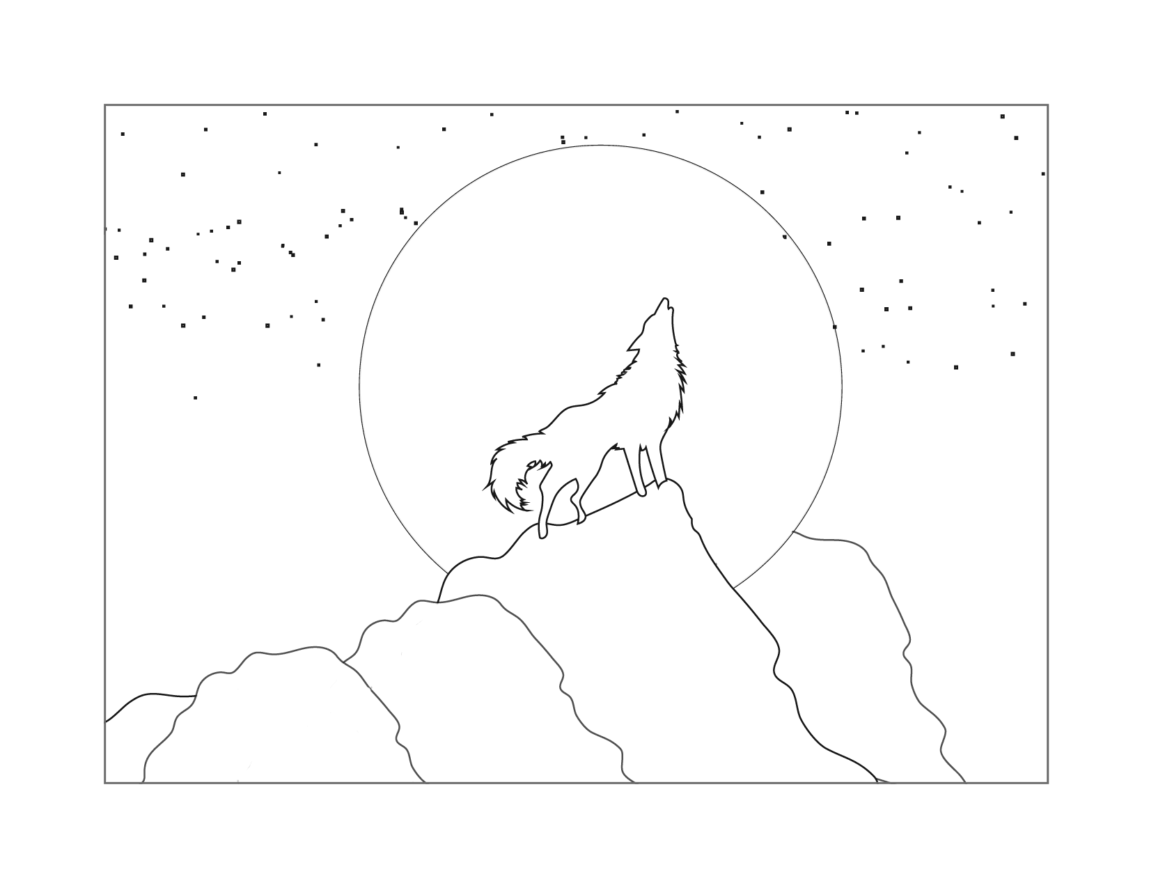 Wolf On Mountain Howling At The Moon Coloring Page