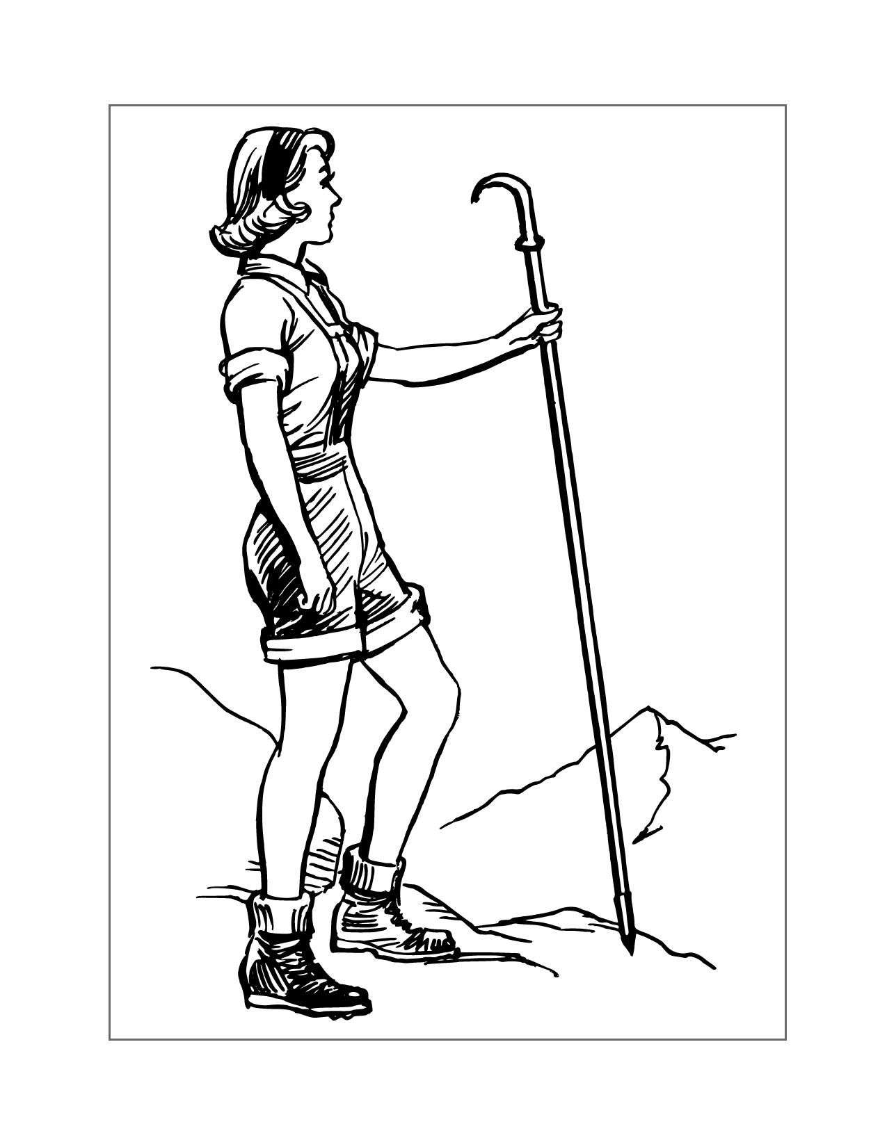 Woman Climbing A Mountain Coloring Page