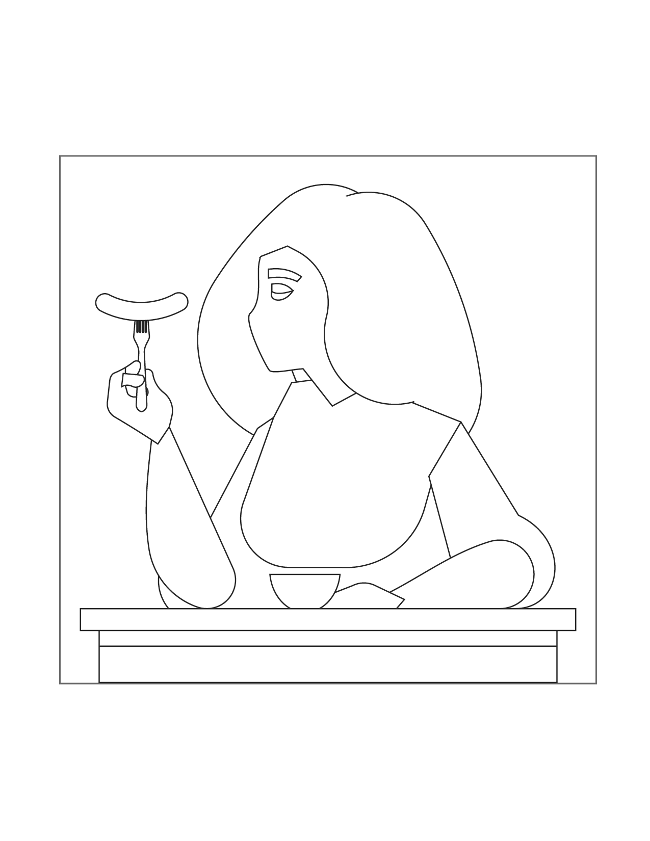 Woman Eating Sausage For Breakfast Coloring Page