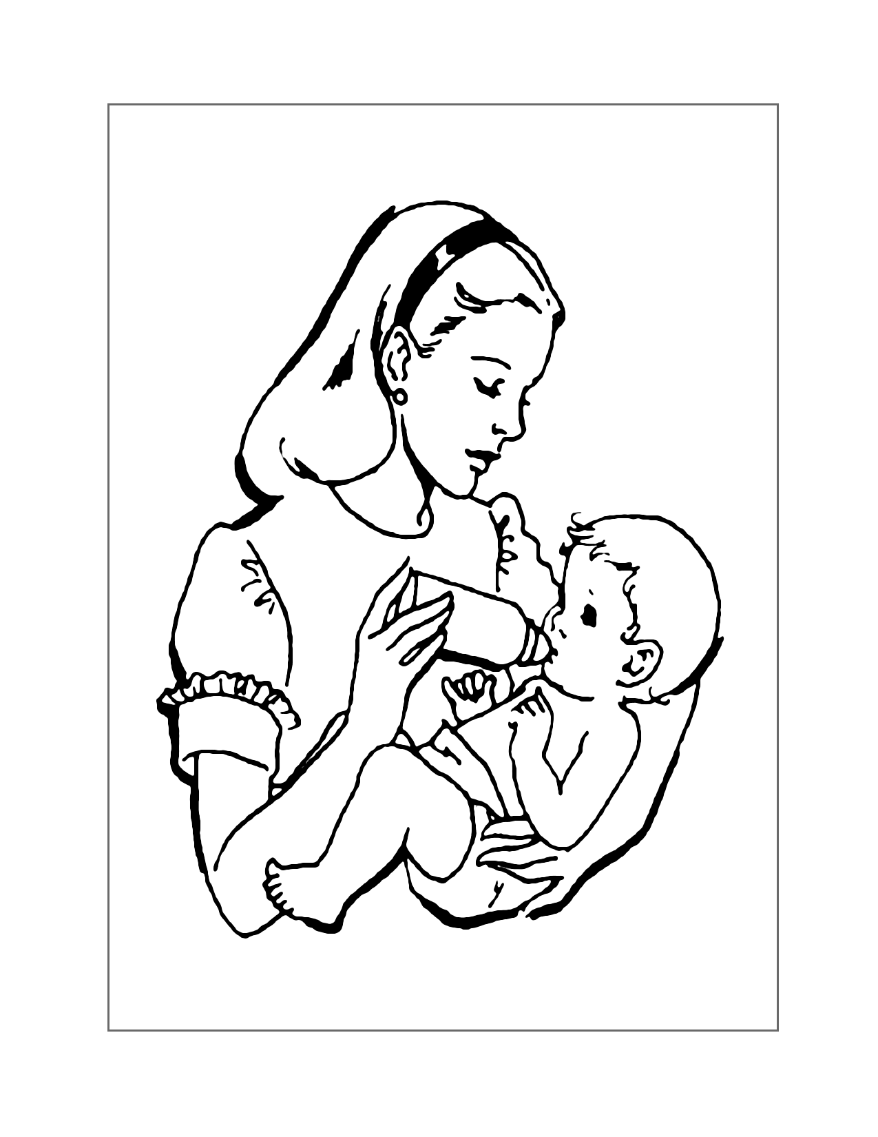 Woman Feeding Bottle To A Baby Coloring Page