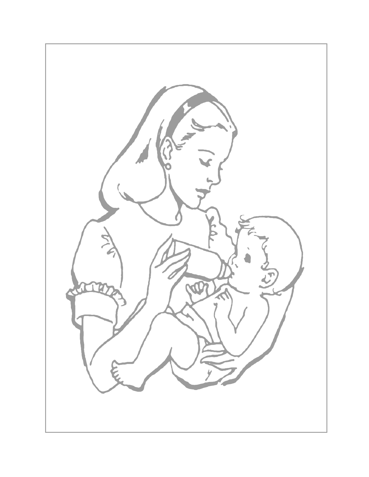 Woman Feeding Bottle To A Baby Traceable Sheet