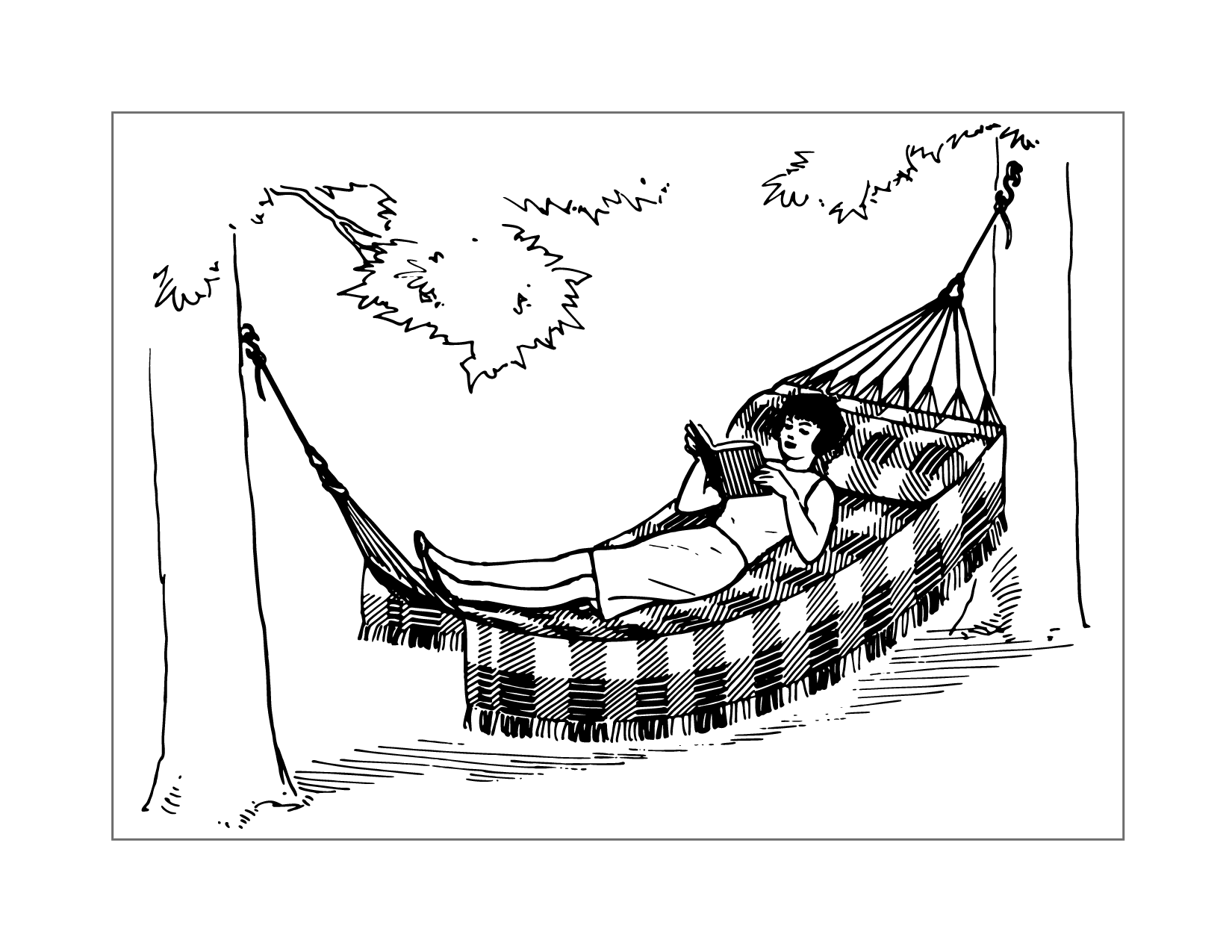 Woman Reading In Hammock Coloring Page