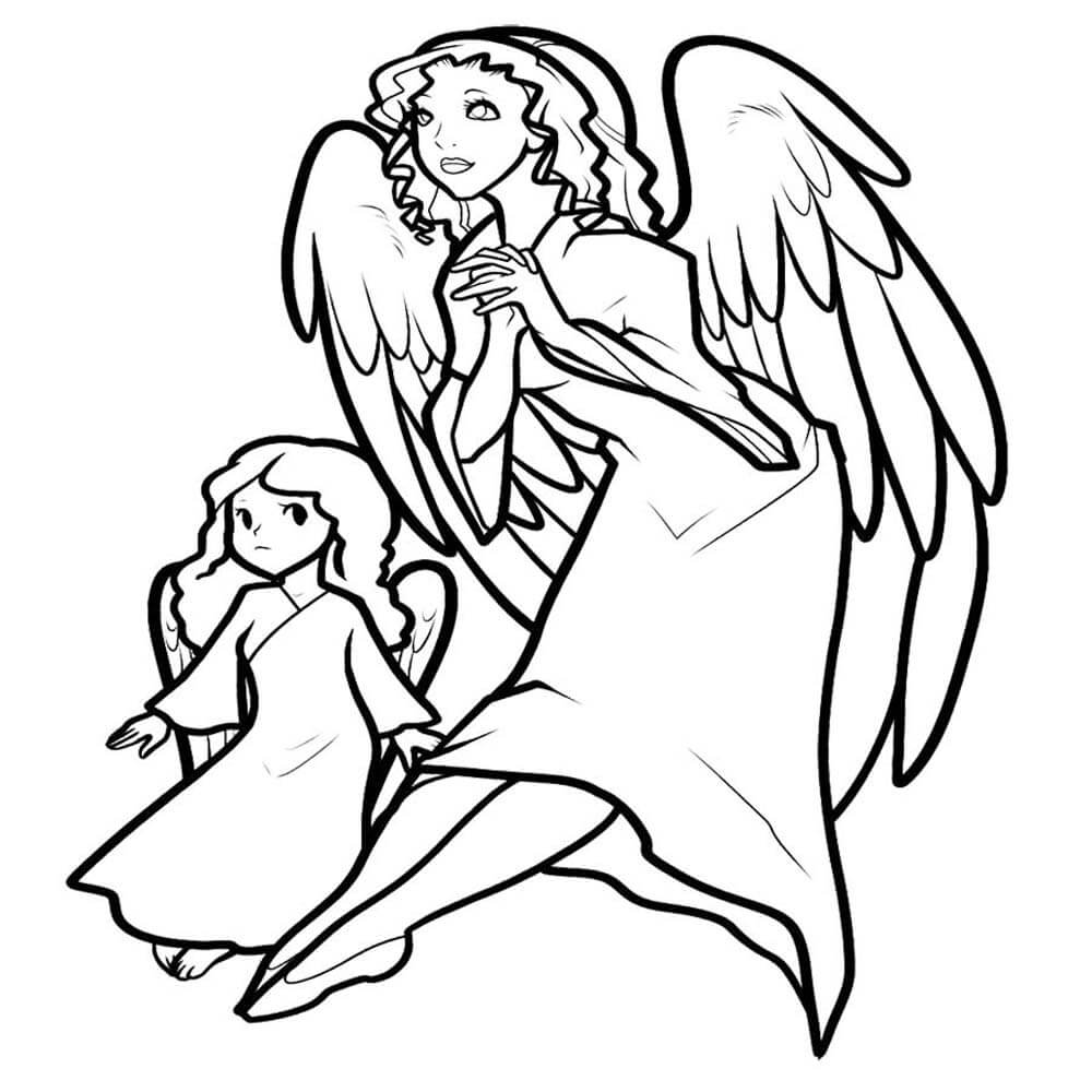 Woman and Child Angel Coloring Page