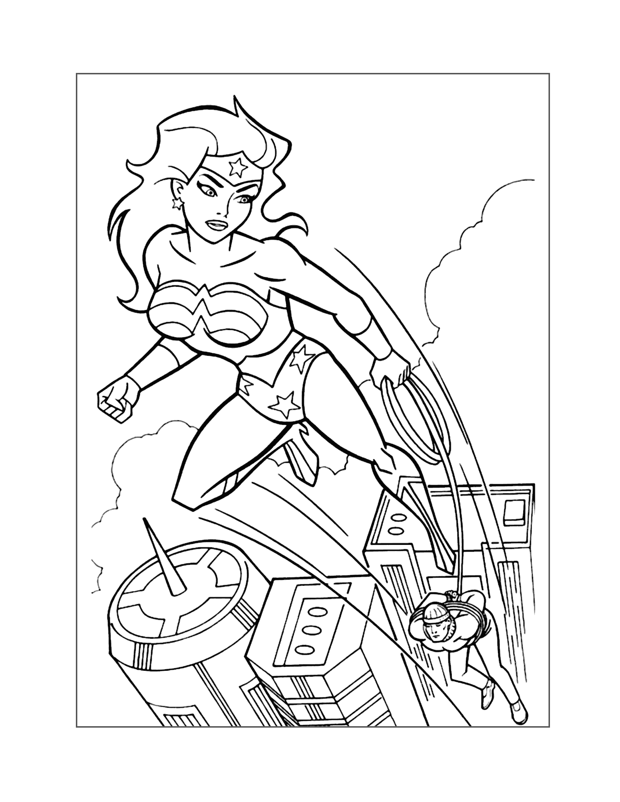 Wonder Woman Catches The Bad Guy Coloring Page