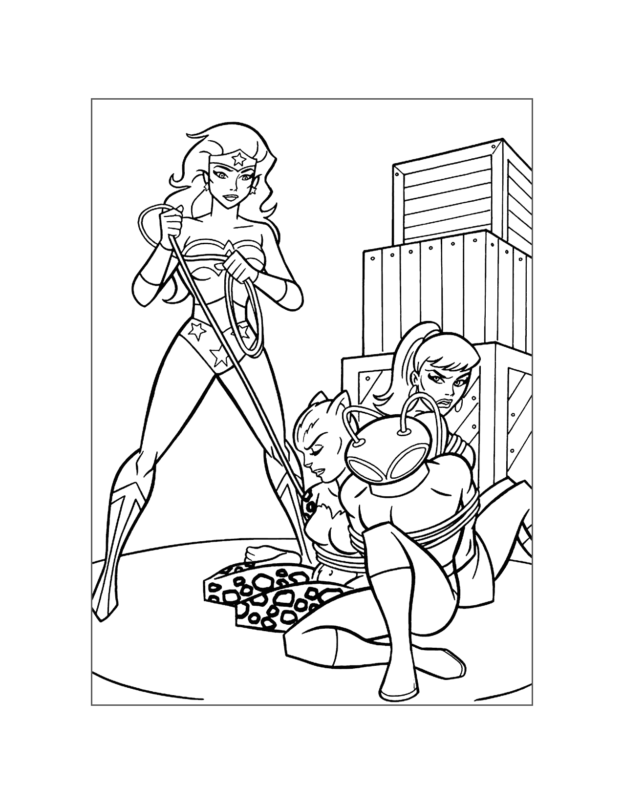 Wonder Woman Catches The Villains Coloring Page