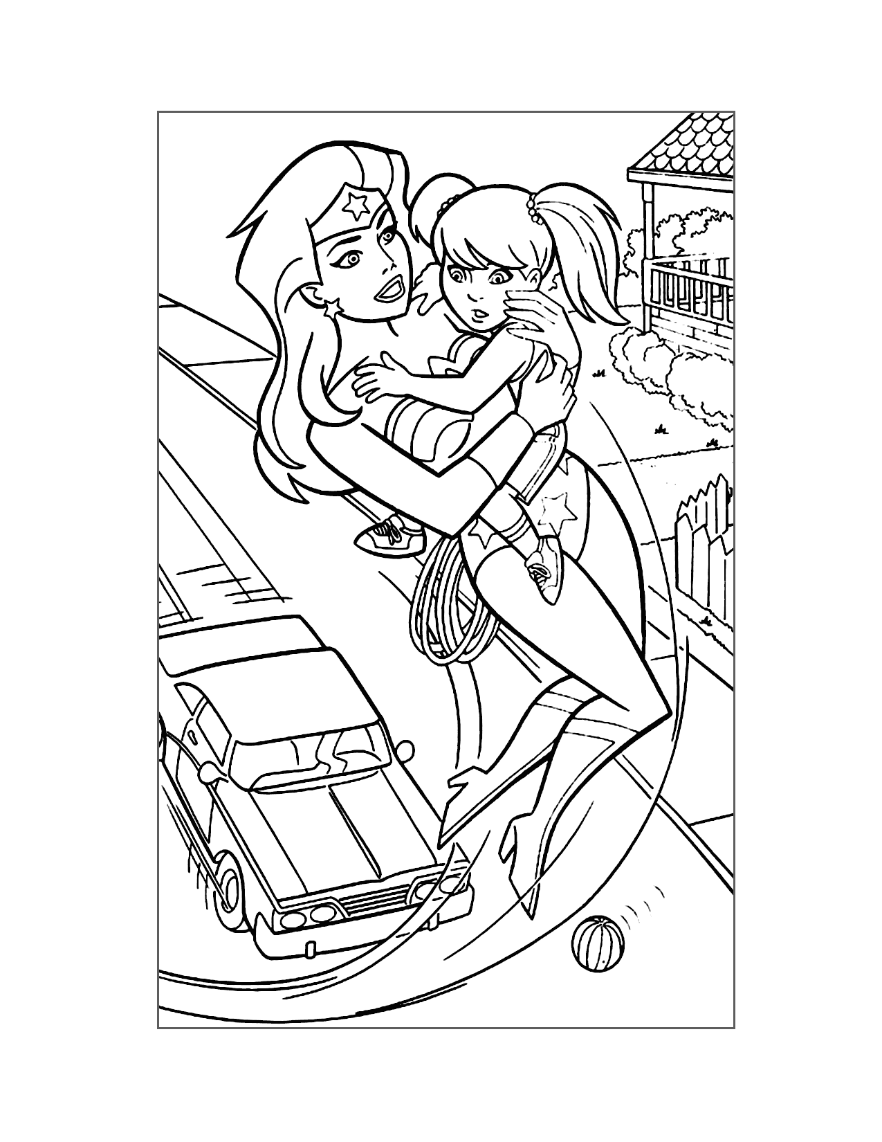 Wonder Woman Saves A Child Coloring Page