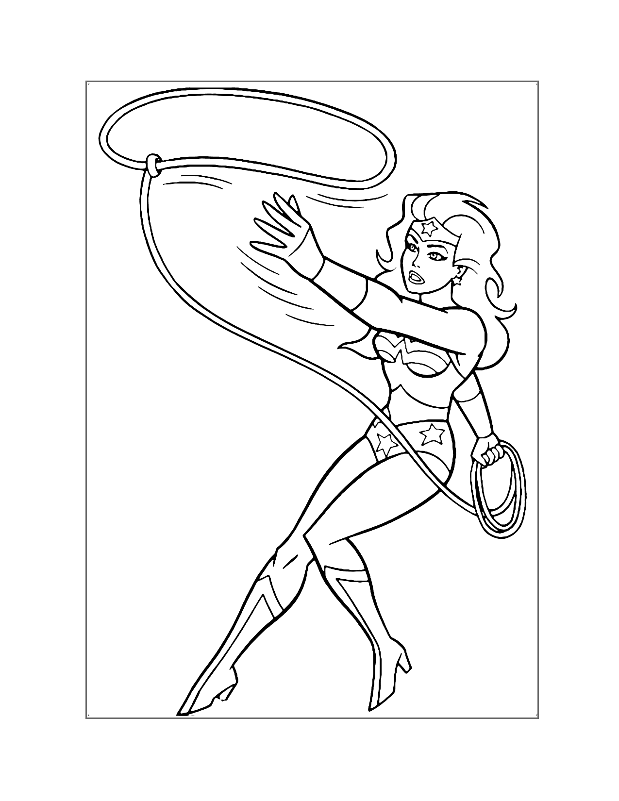 Wonder Woman Throws Her Lasso Coloring Page