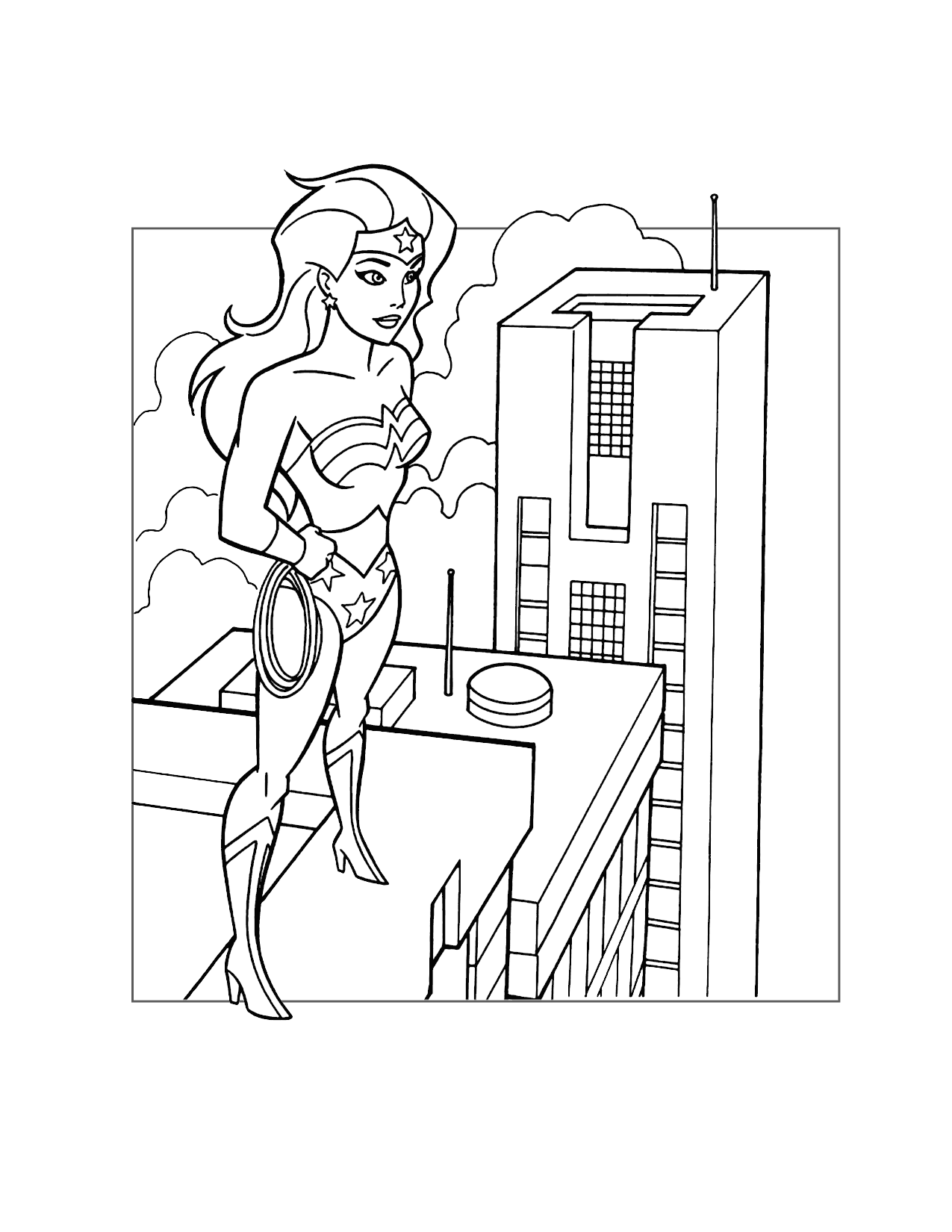 Wonder Woman Watches The City Coloring Page