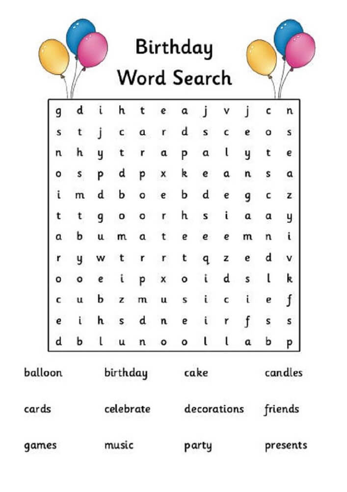 Word Search Puzzle Birthday