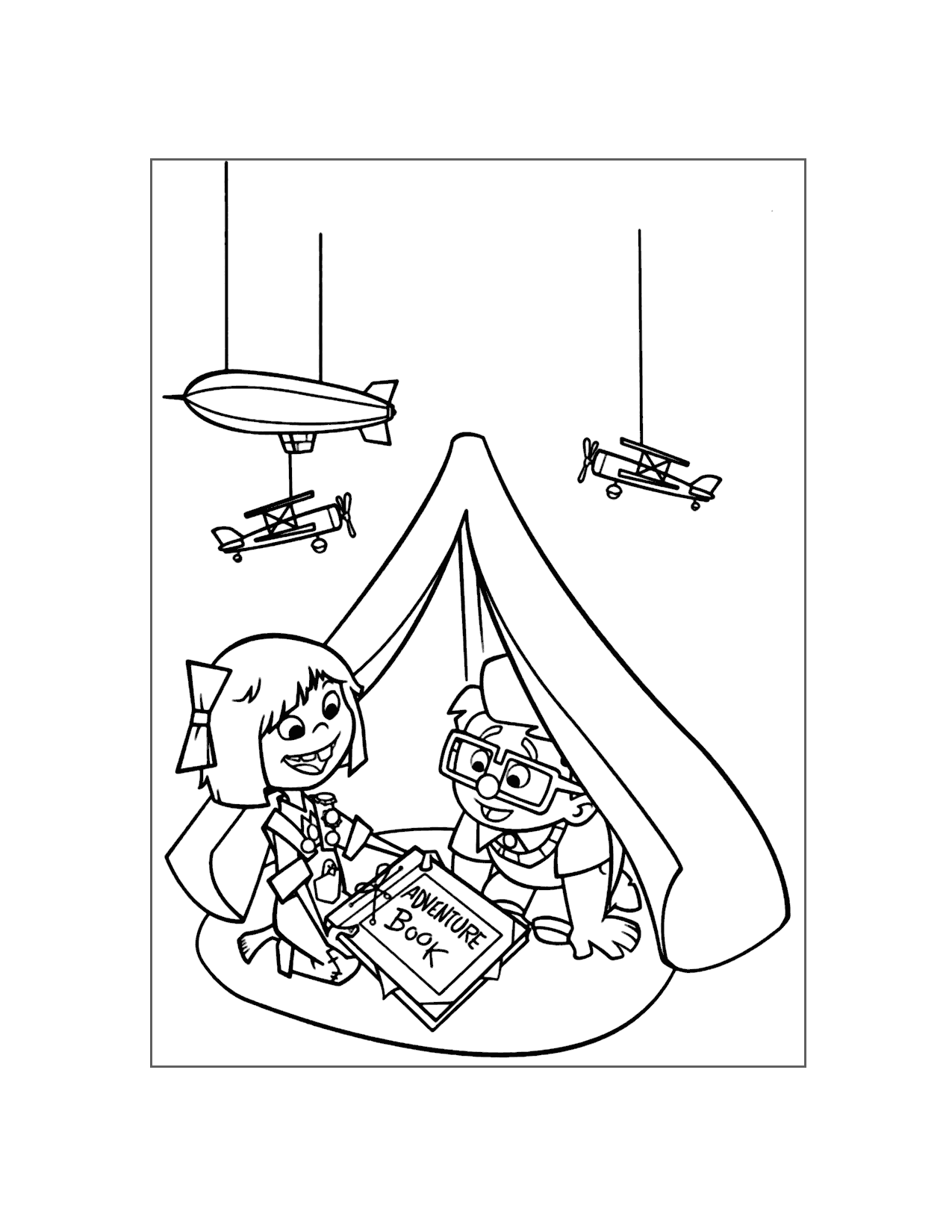 Young Carl And Ellie Play Adventure Up Coloring Page