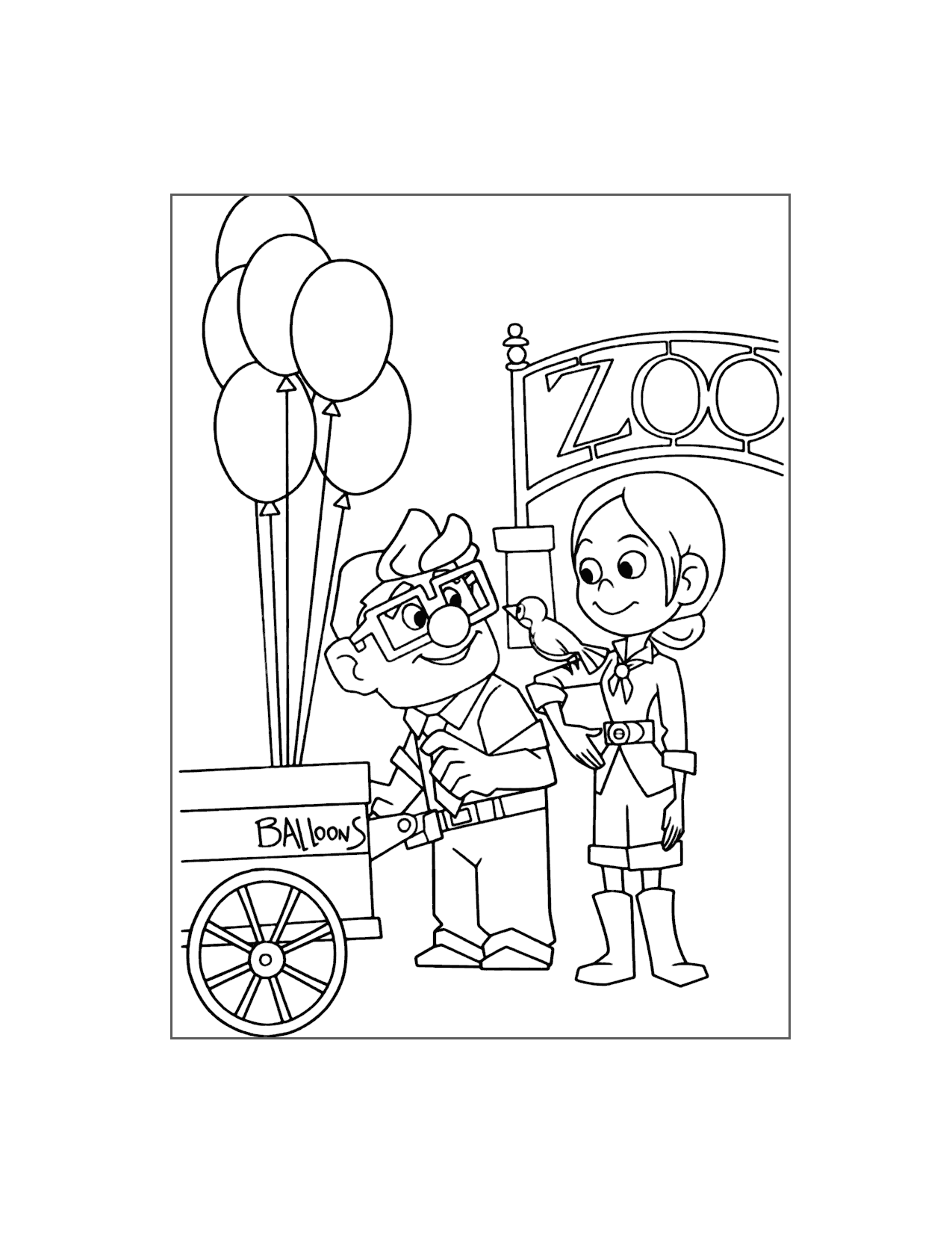 Young Carl And Ellie At The Zoo Up Coloring Page