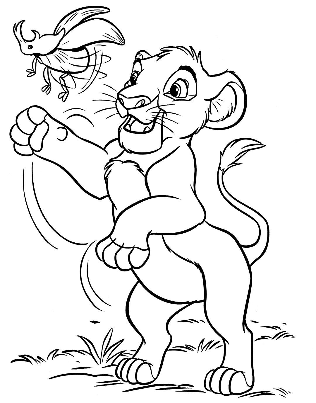 Young Simba Catching Bugs Coloring Page