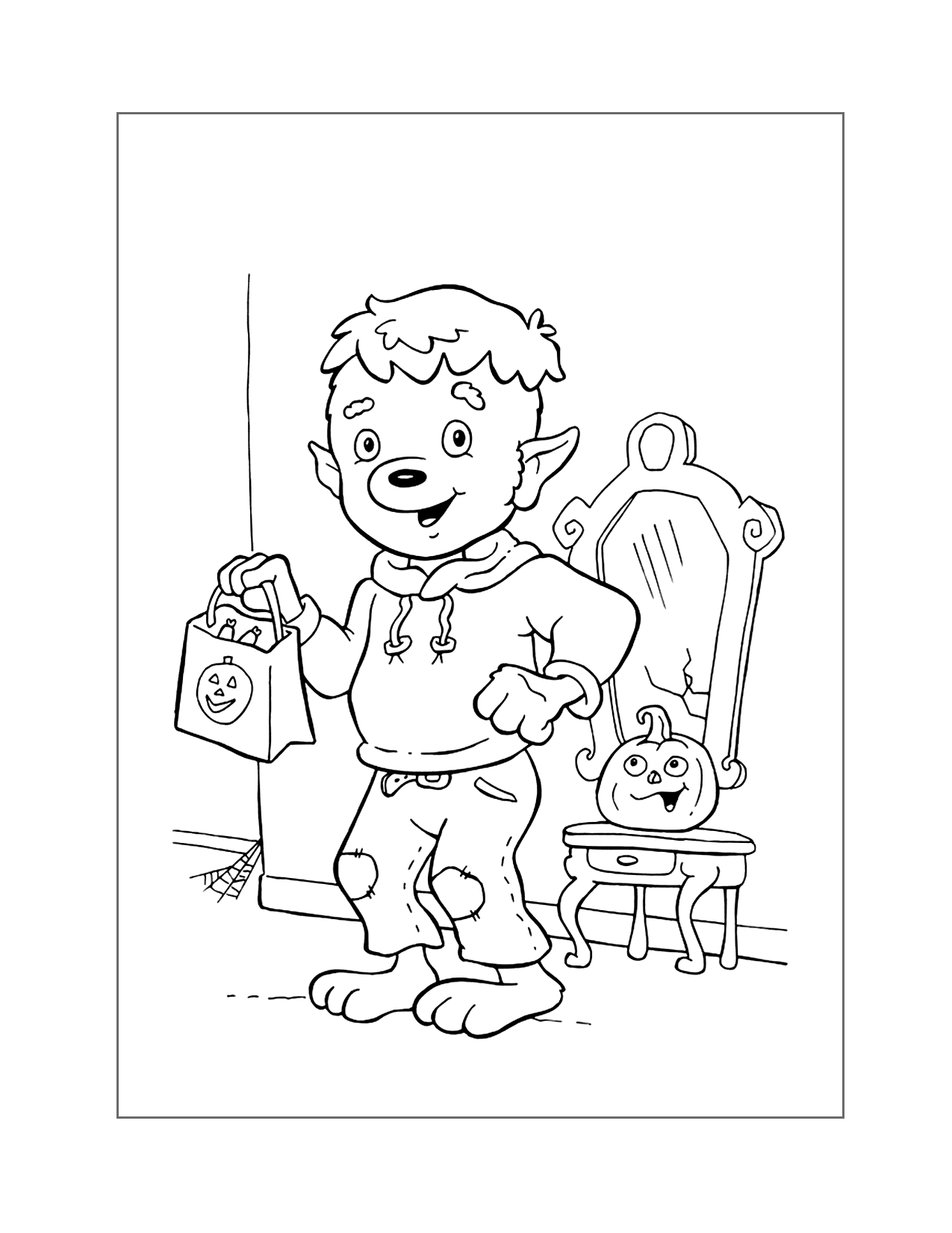 Young Werewolf Boy On Halloween Coloring Page