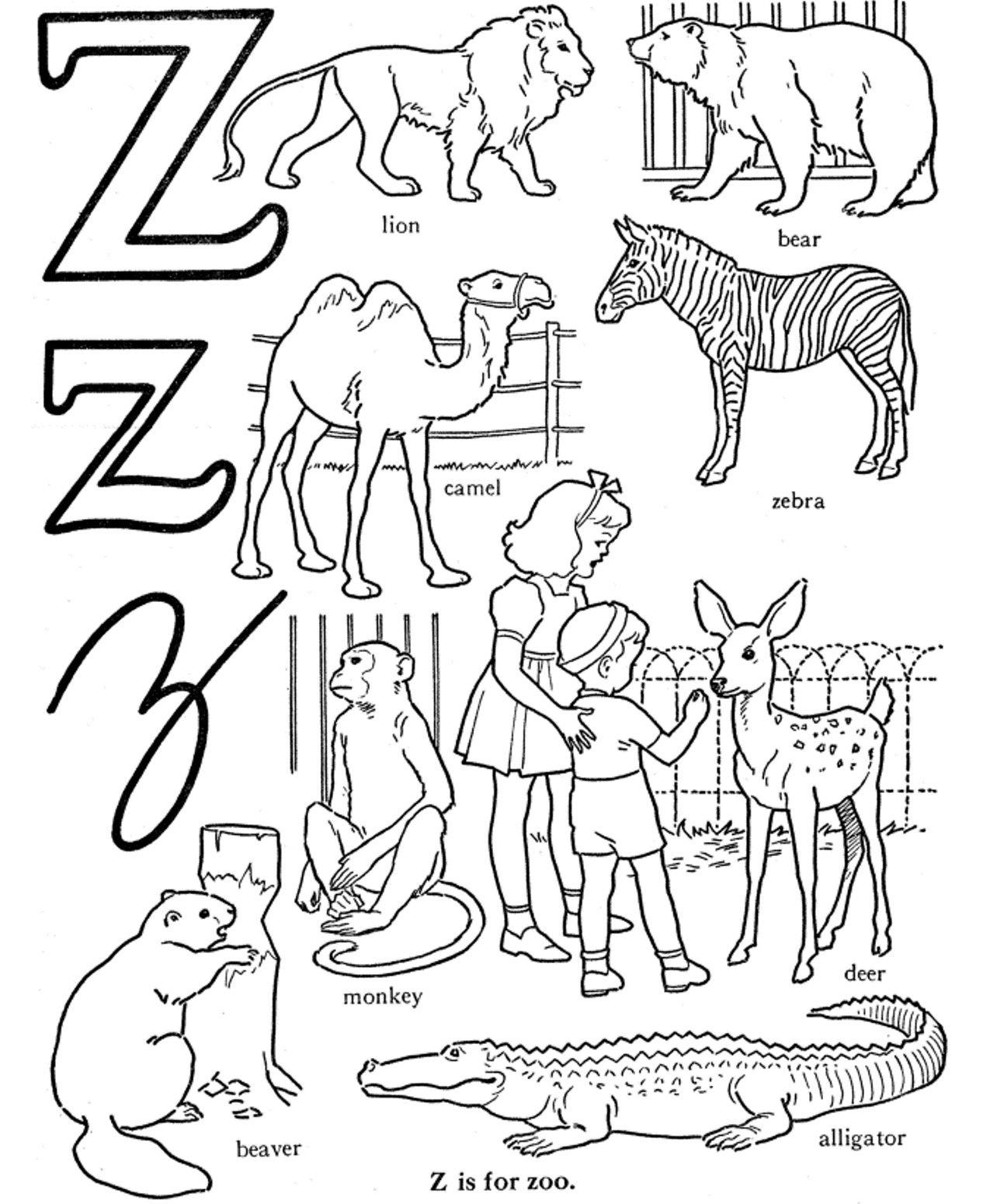 Z is for Zoo Coloring Page