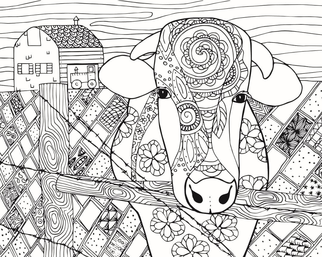 Zen Farm Cow Coloring Page For Adults