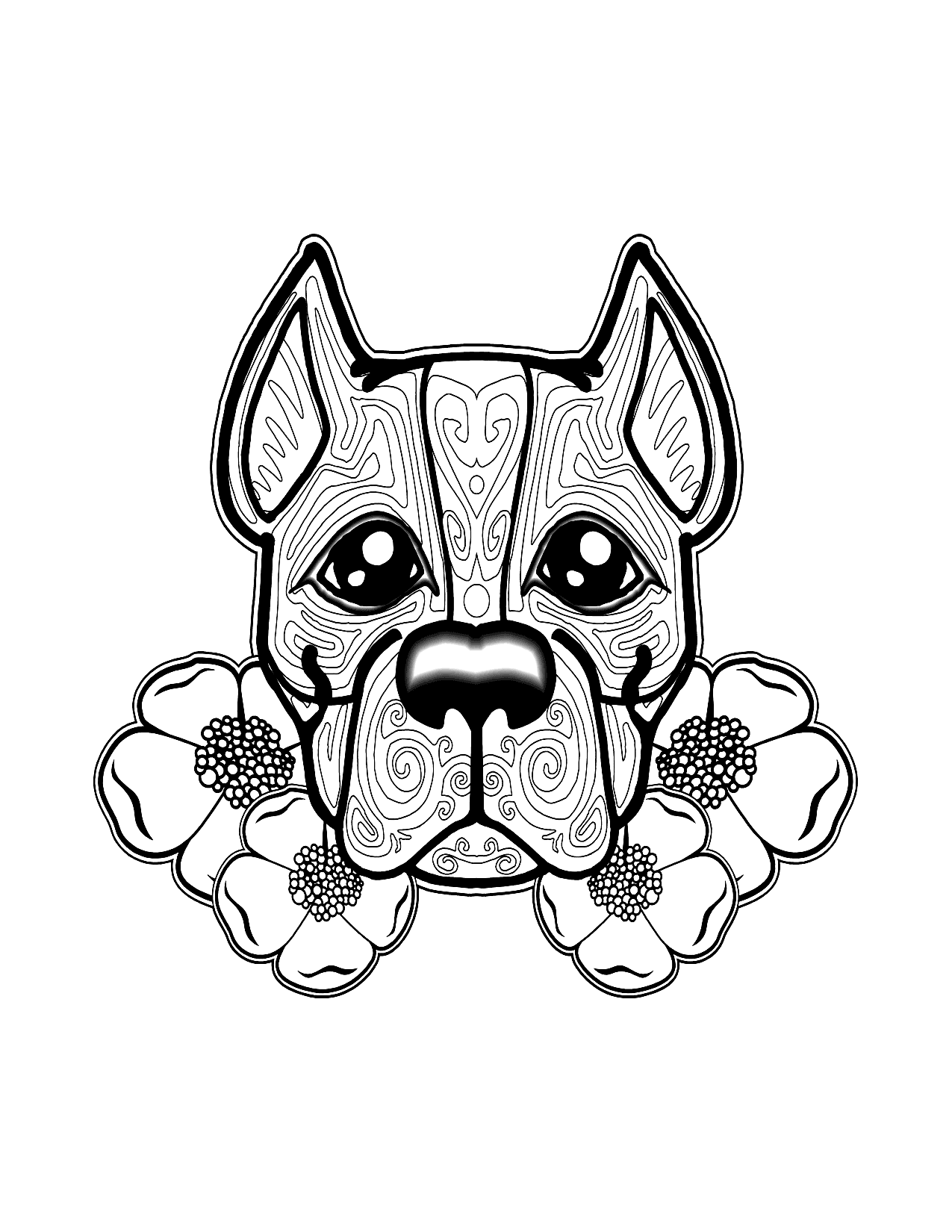 Zen Flowers Dog Coloring Pages For Adults