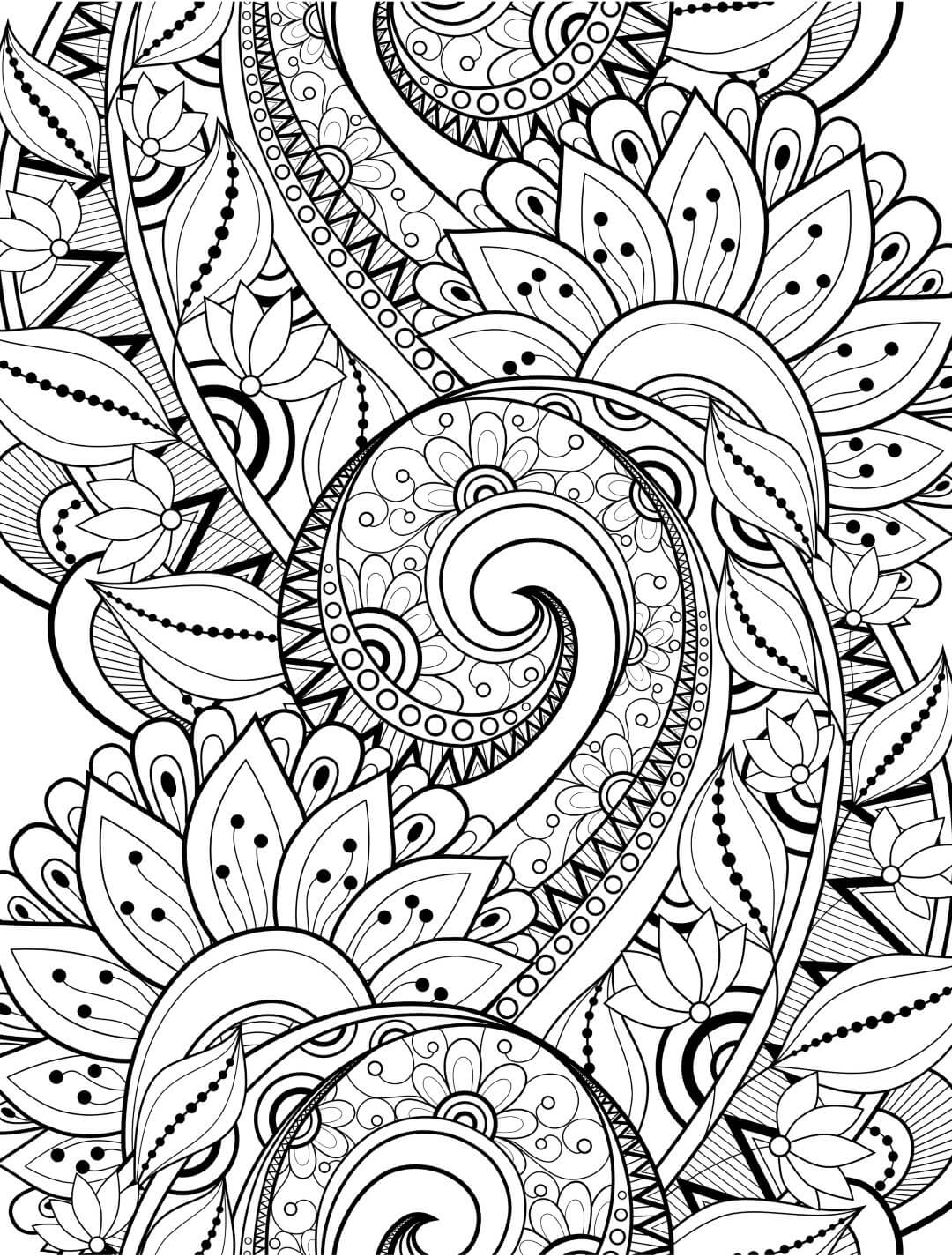 Zen Flowers with Swirl Adult Coloring