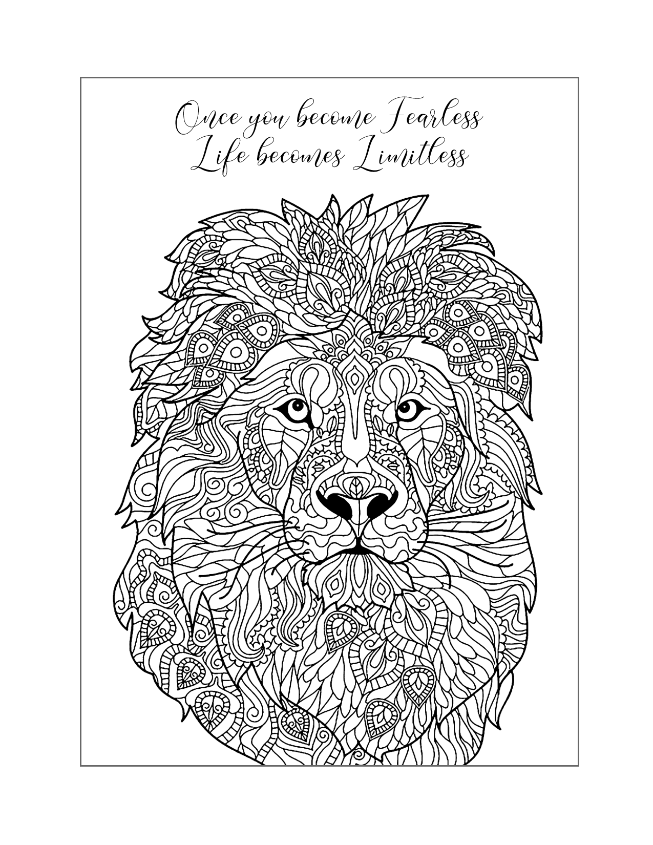Zen Lion Quote Coloring Page For Adults