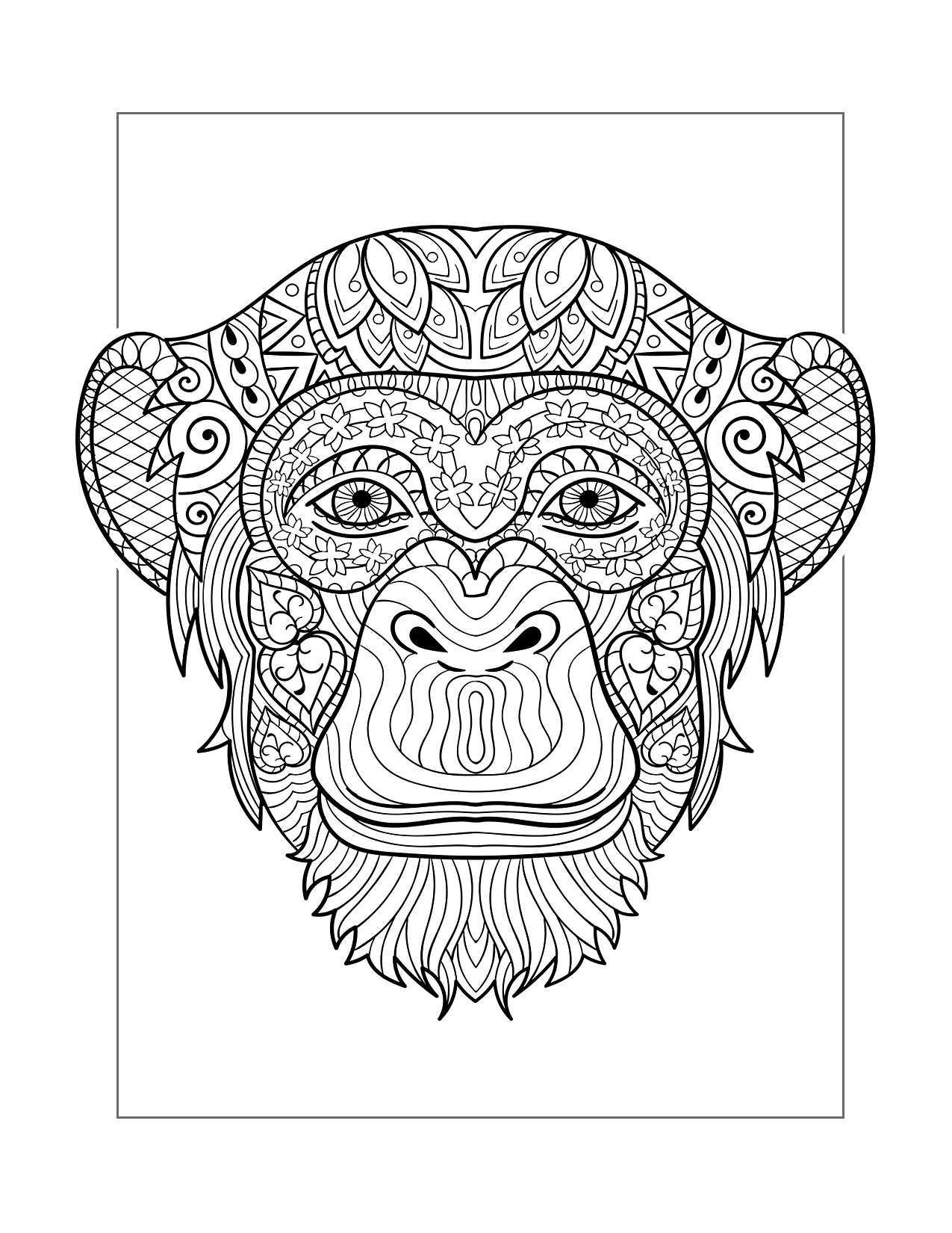 Zen Monkey Face Coloring Page