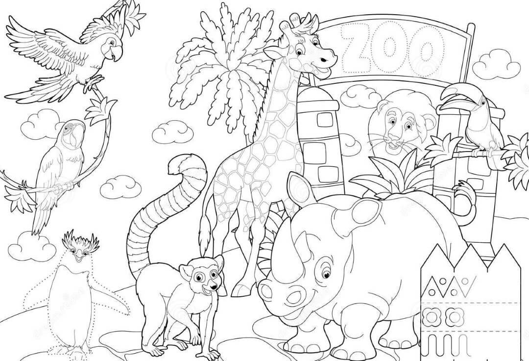 Zoo Color and Trace Worksheet