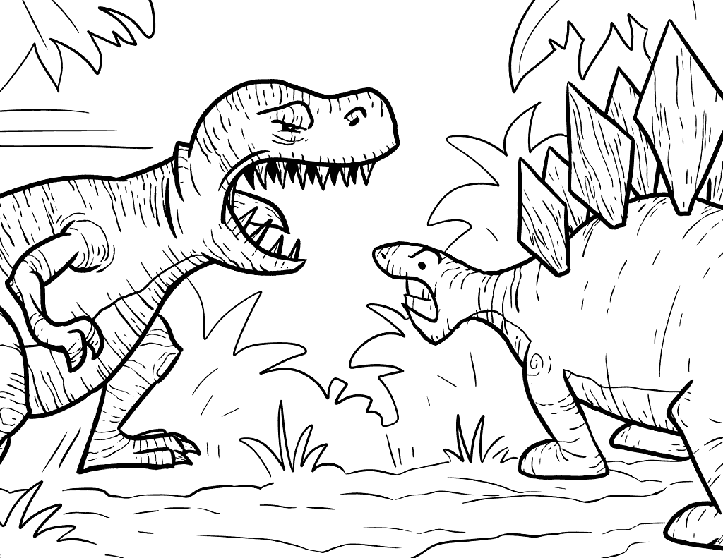 tRex Fight Coloring Page